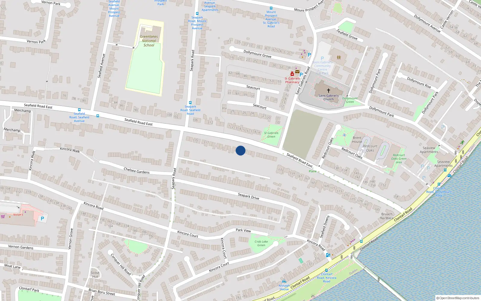 Overhead map showing the location of 135 Seafield Road East, Dublin 3