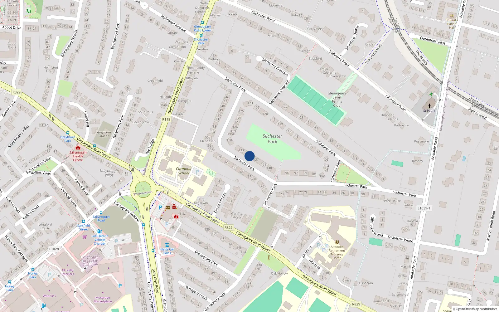 Overhead map showing the location of 135 Silchester Park, Co. Dublin