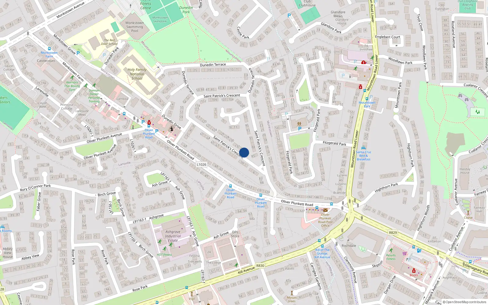 Overhead map showing the location of 135 St Patricks Crescent, Dun Laoighre, Dublin