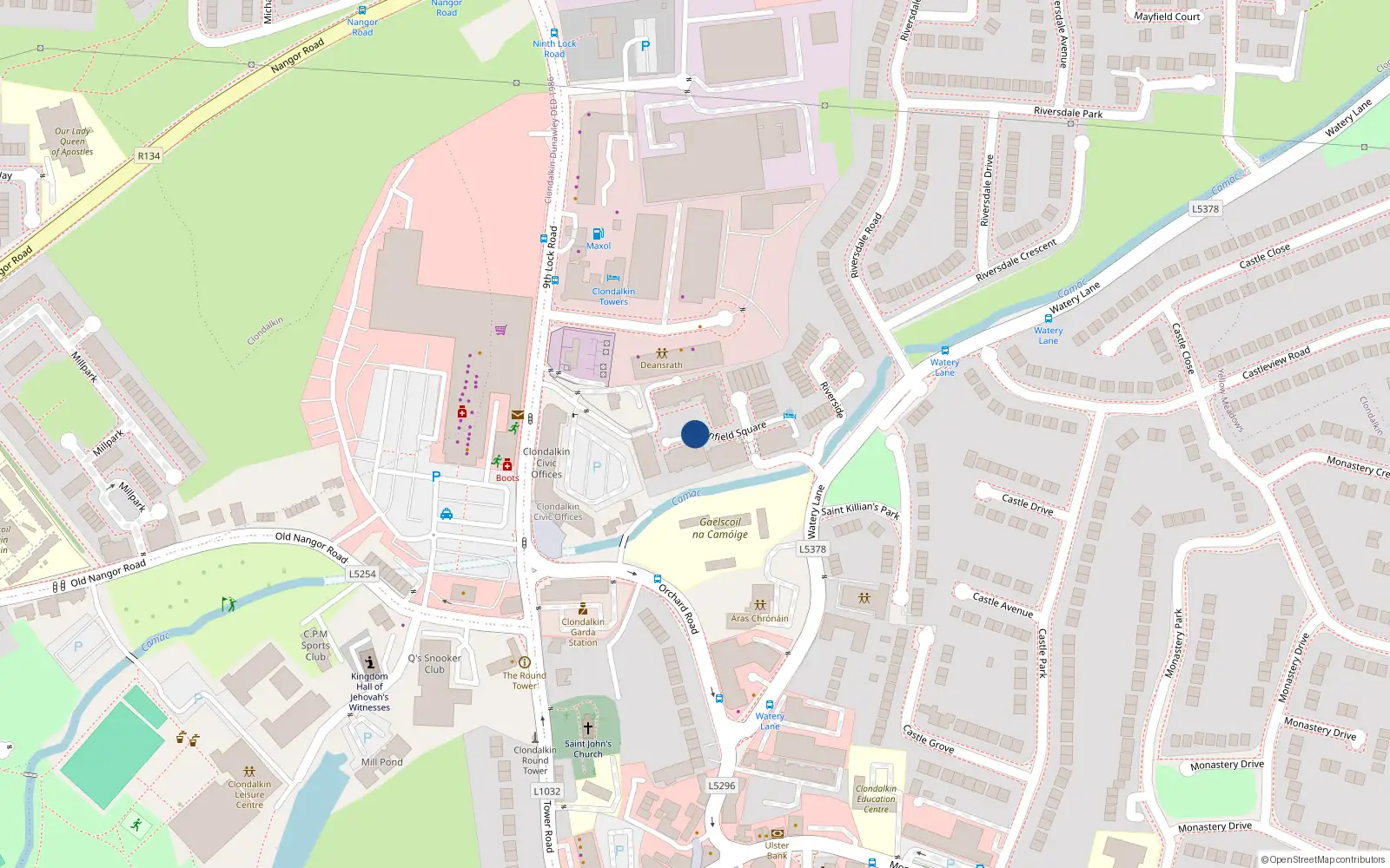 Overhead map showing the location of 135 Thornfield Square, Clondalkin