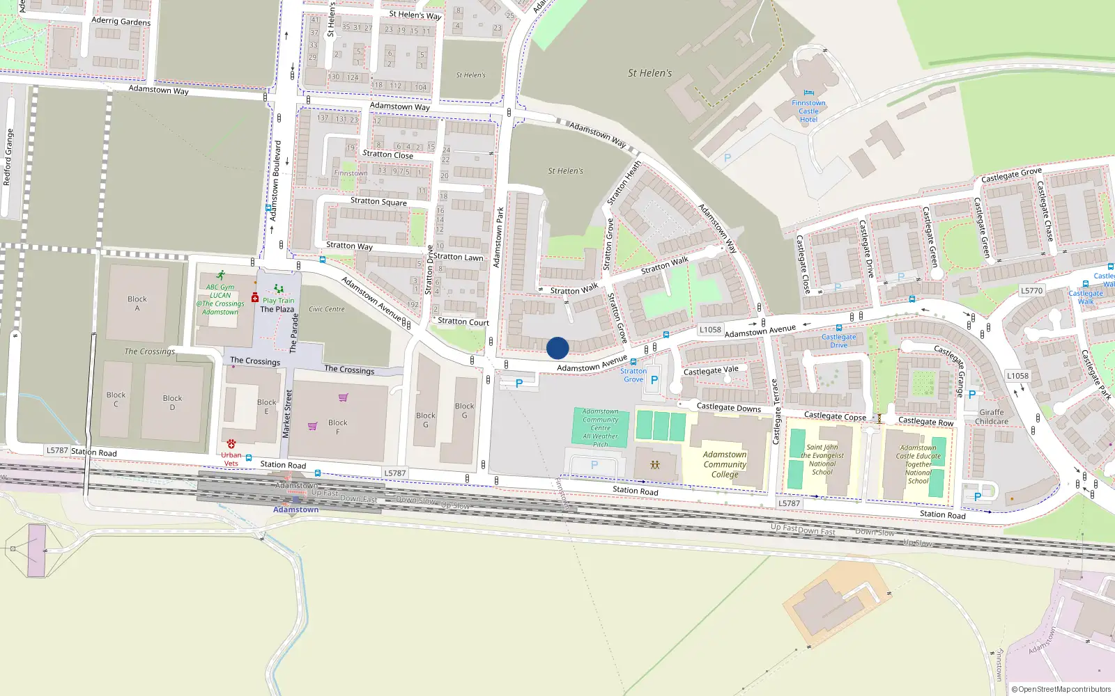 Overhead map showing the location of 136 Adamstown Avenue, Lucan