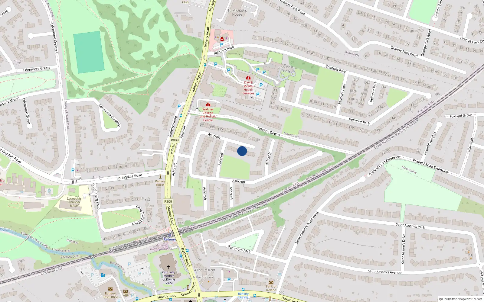 Overhead map showing the location of 136 Ashcroft, Dublin 5