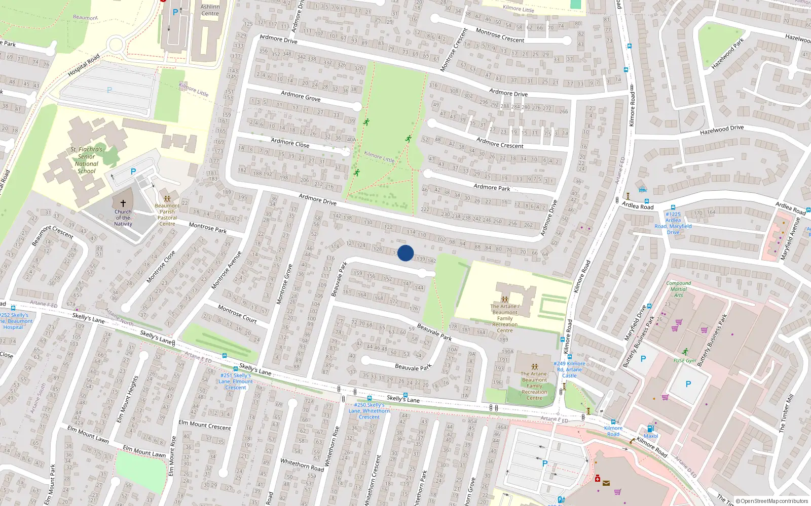 Overhead map showing the location of 136 Beauvale Park, Dublin 5