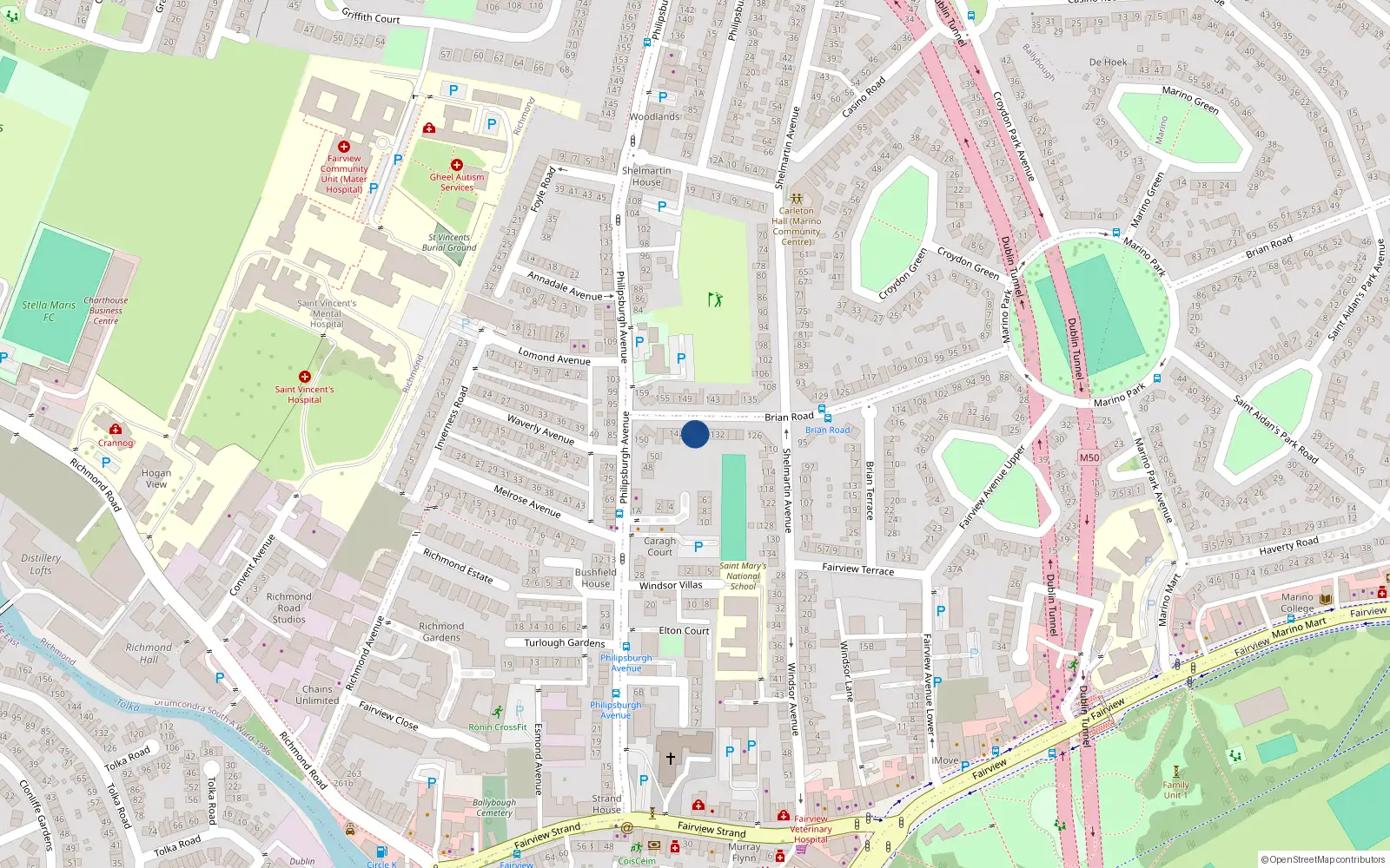Overhead map showing the location of 136 Brian Road, Dublin 3