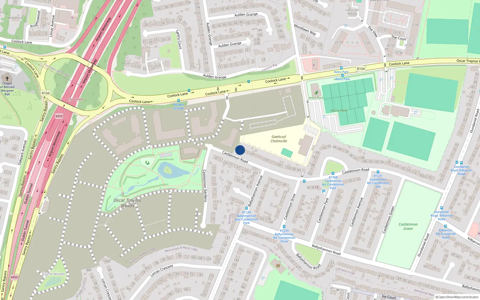 Overhead map showing the location of 136 Castletimon Road, Kilmore West, Coolock