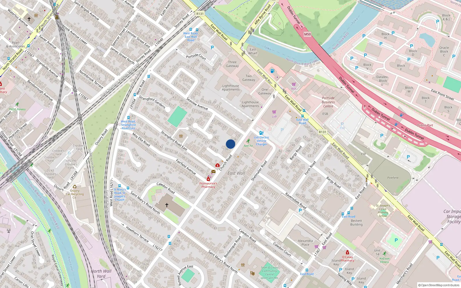 Overhead map showing the location of 136 Church Road, Dublin 3