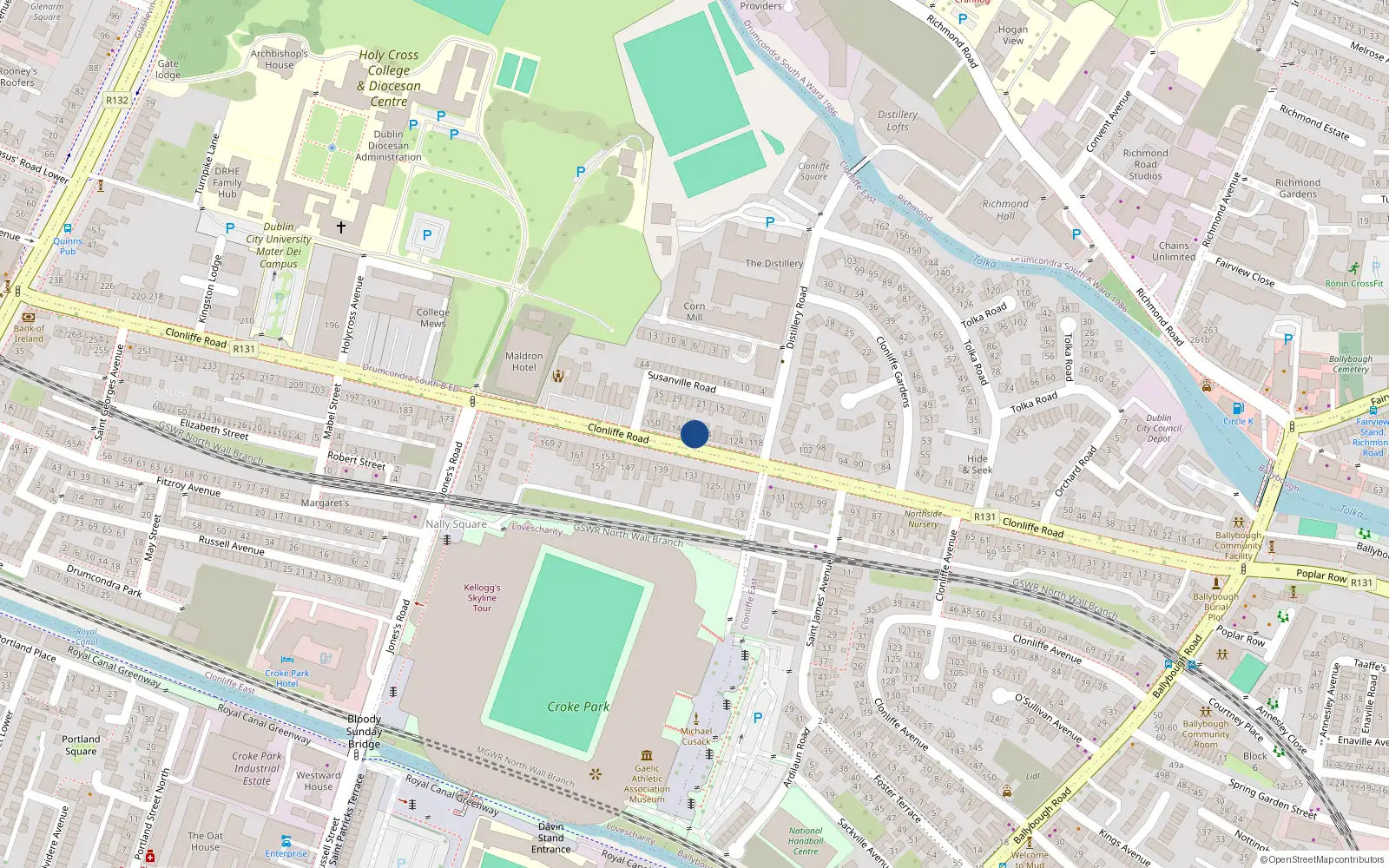 Overhead map showing the location of 136 Clonliffe Road, Dublin 3, Dublin