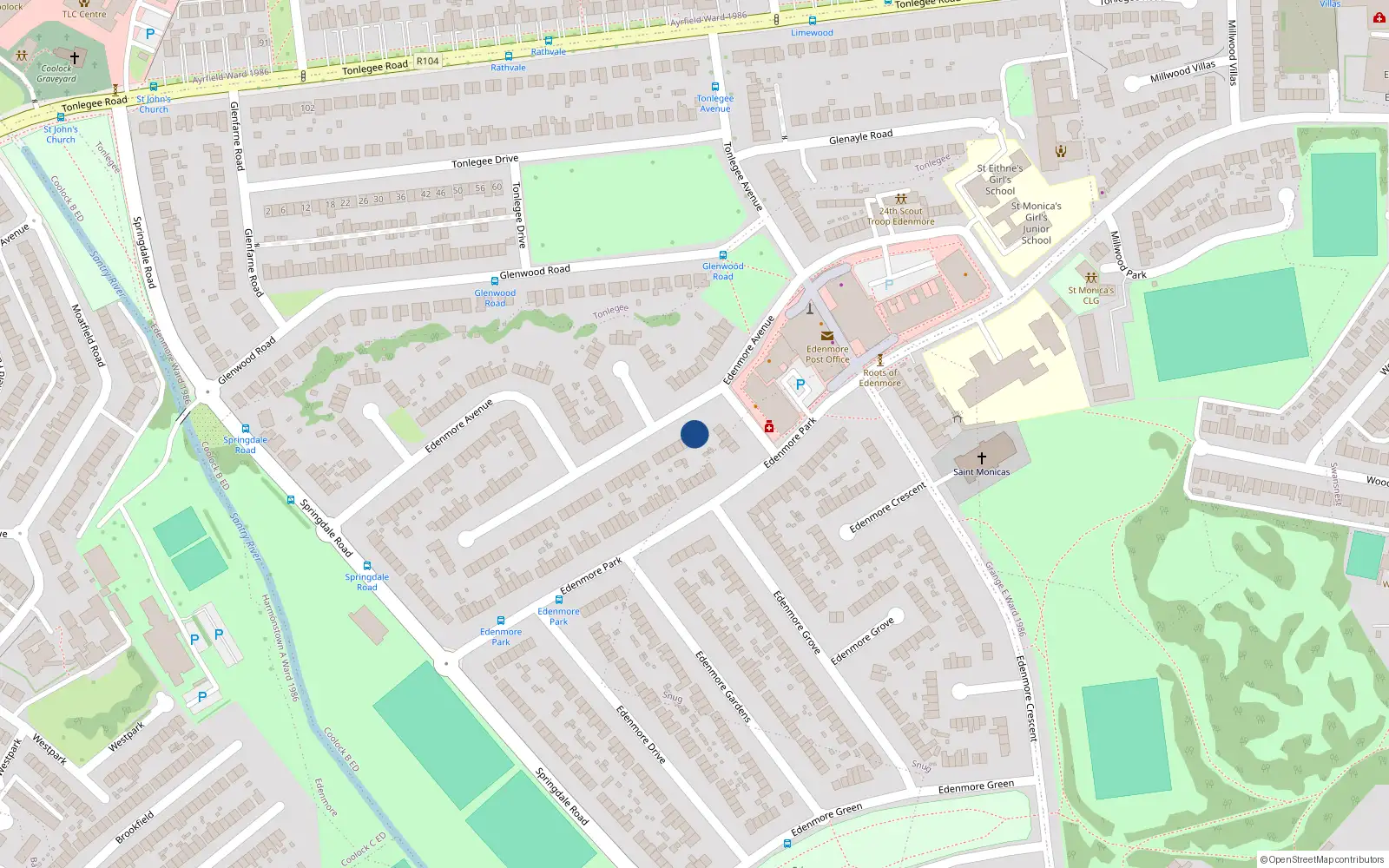 Overhead map showing the location of 136 Edenmore Avenue, Dublin 5