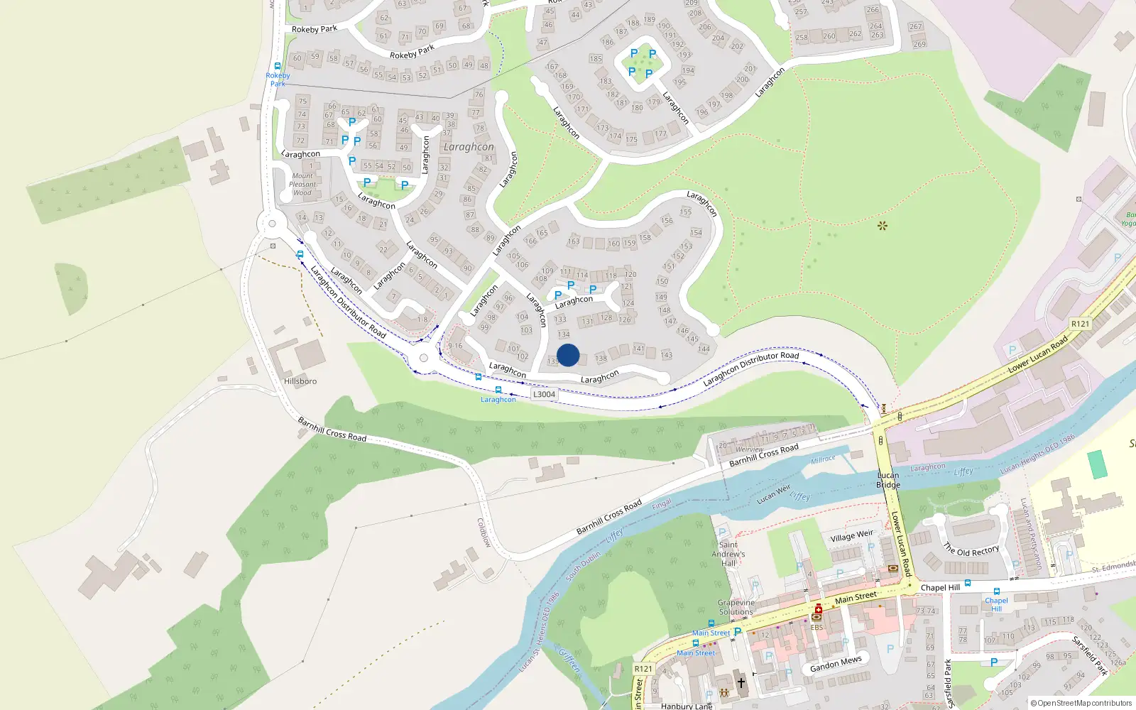 Overhead map showing the location of 136 Laraghcon, Lucan