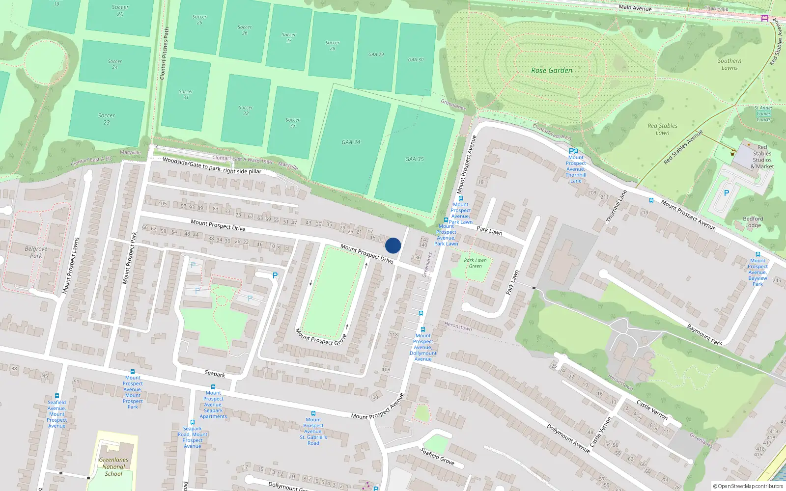 Overhead map showing the location of 3 Mount Prospect Drive, Dublin 3