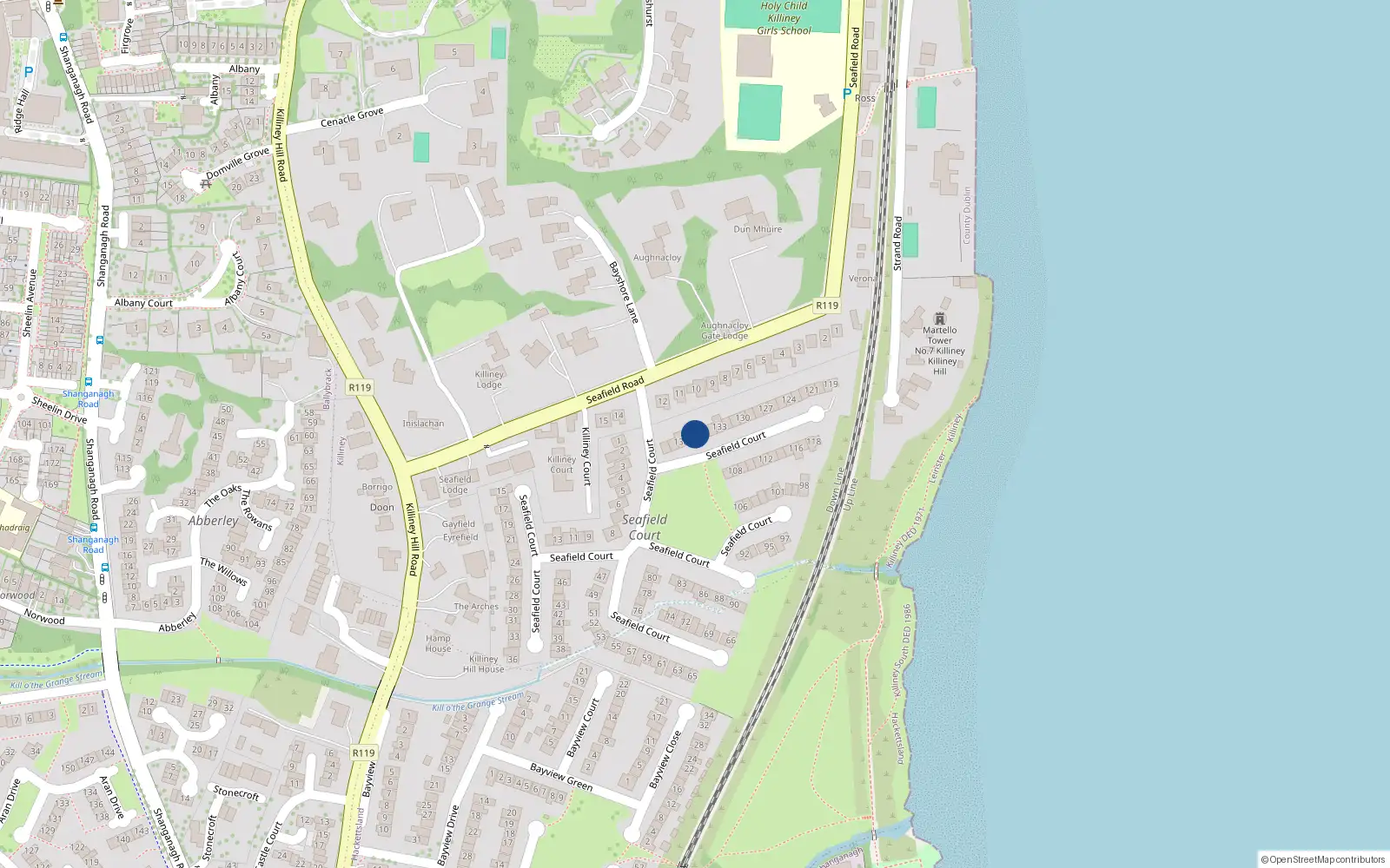 Overhead map showing the location of 136 Seafield Court, Killiney, Dublin