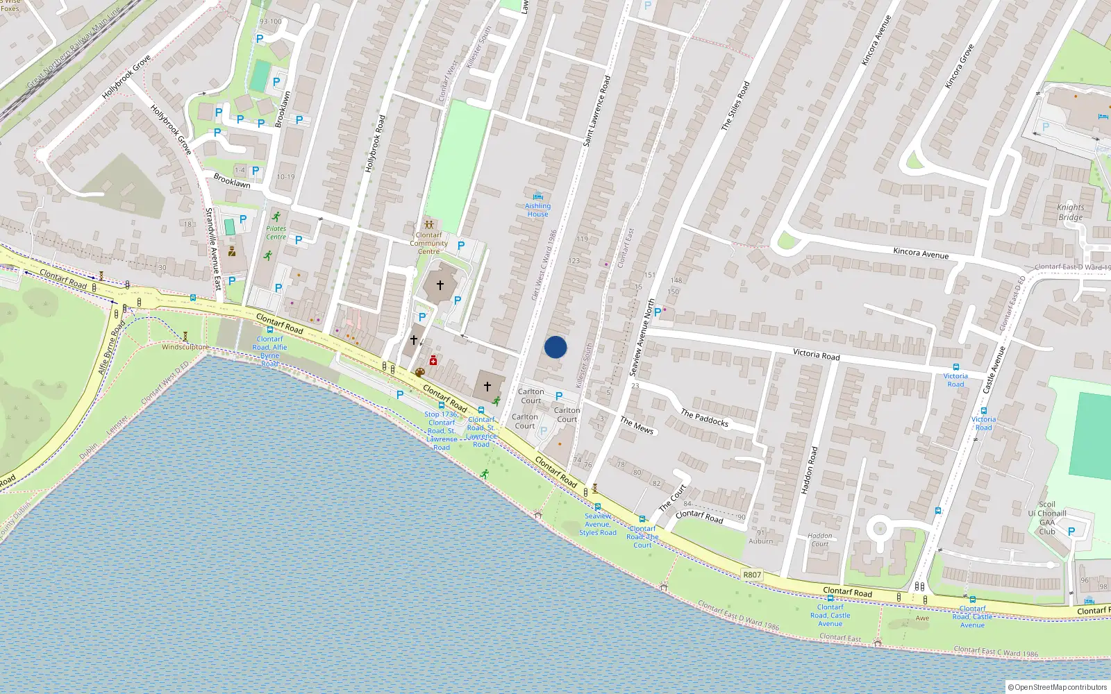 Overhead map showing the location of 136 Saint Lawrence Road, Dublin 3