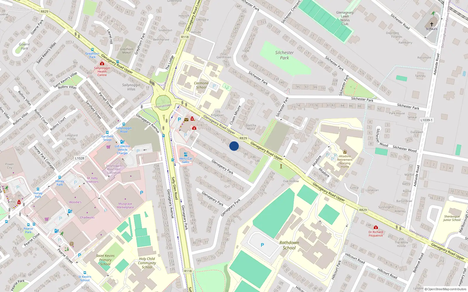 Overhead map showing the location of 136 Upper Glenageary Road, Glenageary, Dublin
