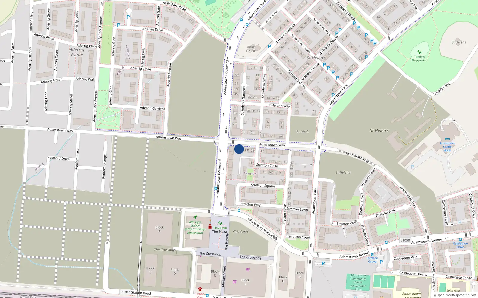 Overhead map showing the location of 137 Adamstown Way, Lucan