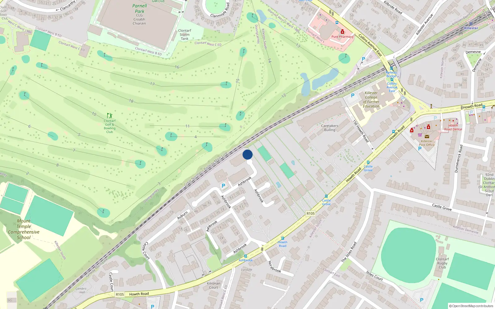 Overhead map showing the location of 137 Ashbrook, Clontarf Dublin 3