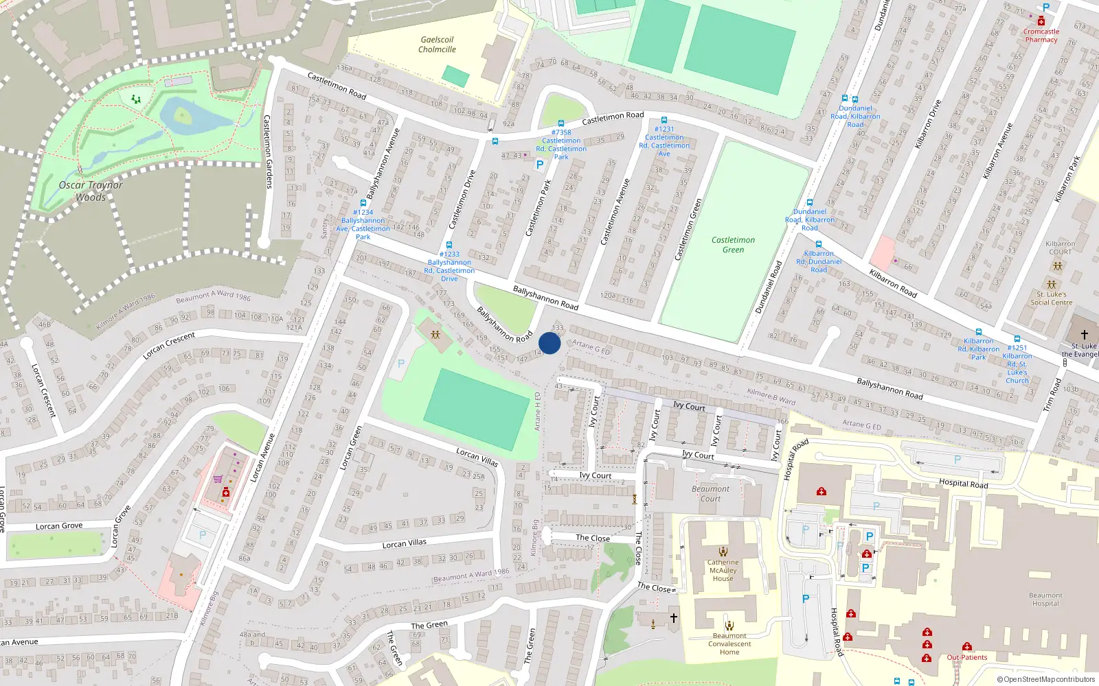 Overhead map showing the location of 137 Ballyshannon Road, Dublin 5