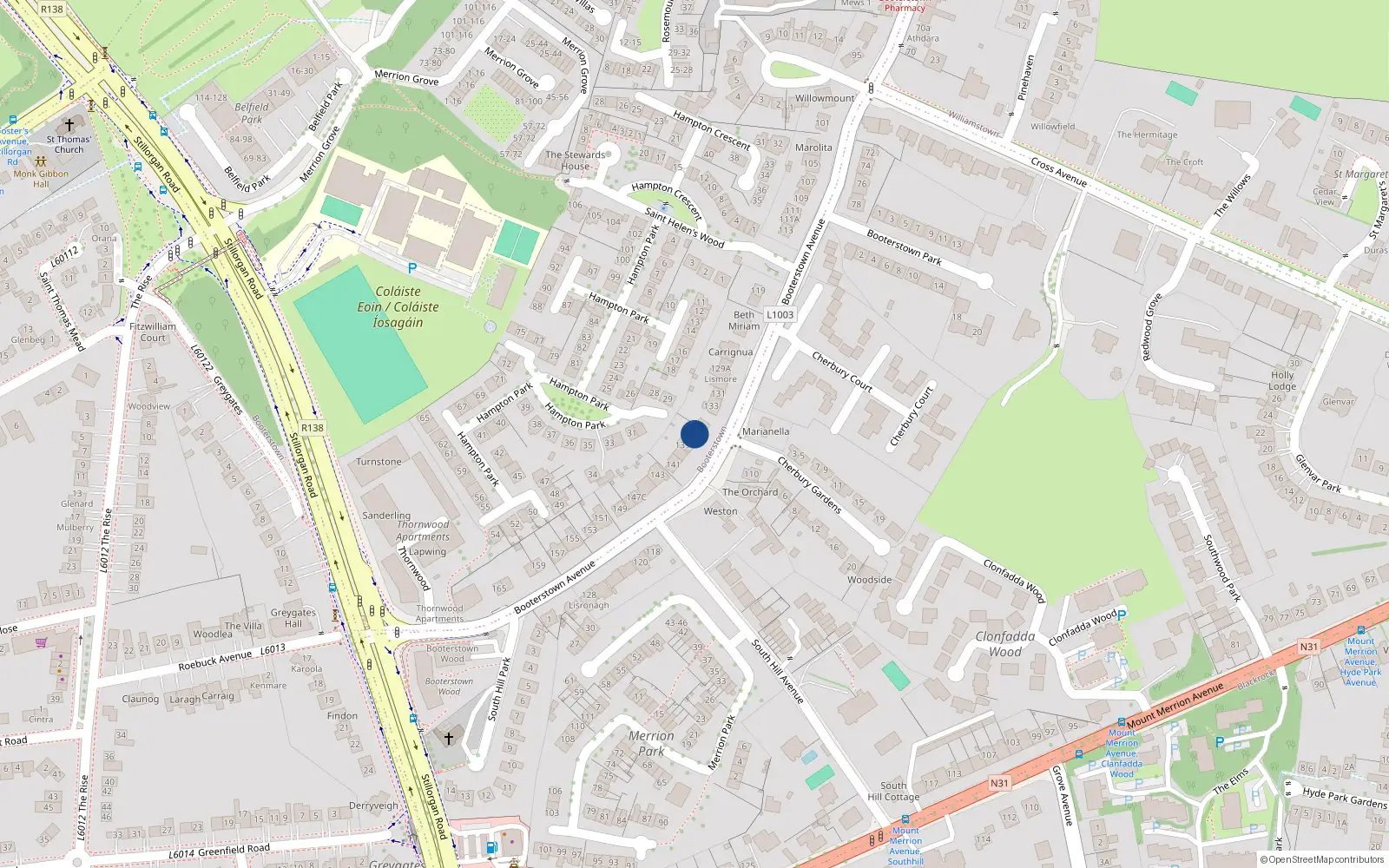 Overhead map showing the location of 137 Booterstown Avenue, Booterstown