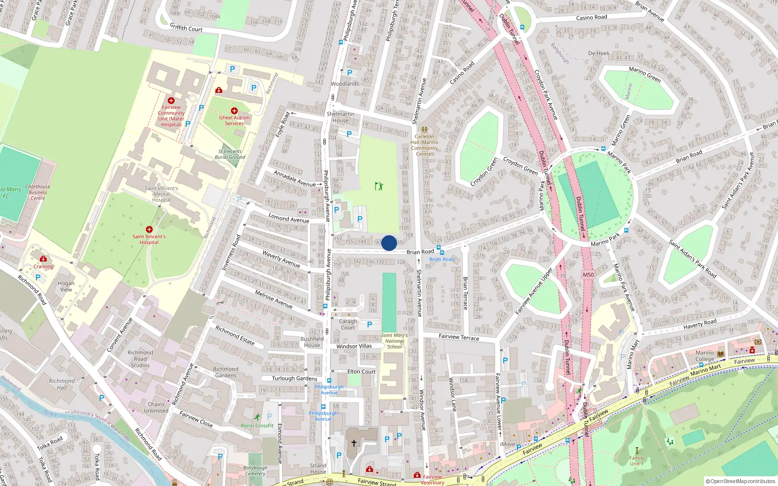 Overhead map showing the location of 137 Brian Road, Marino, Dublin 3