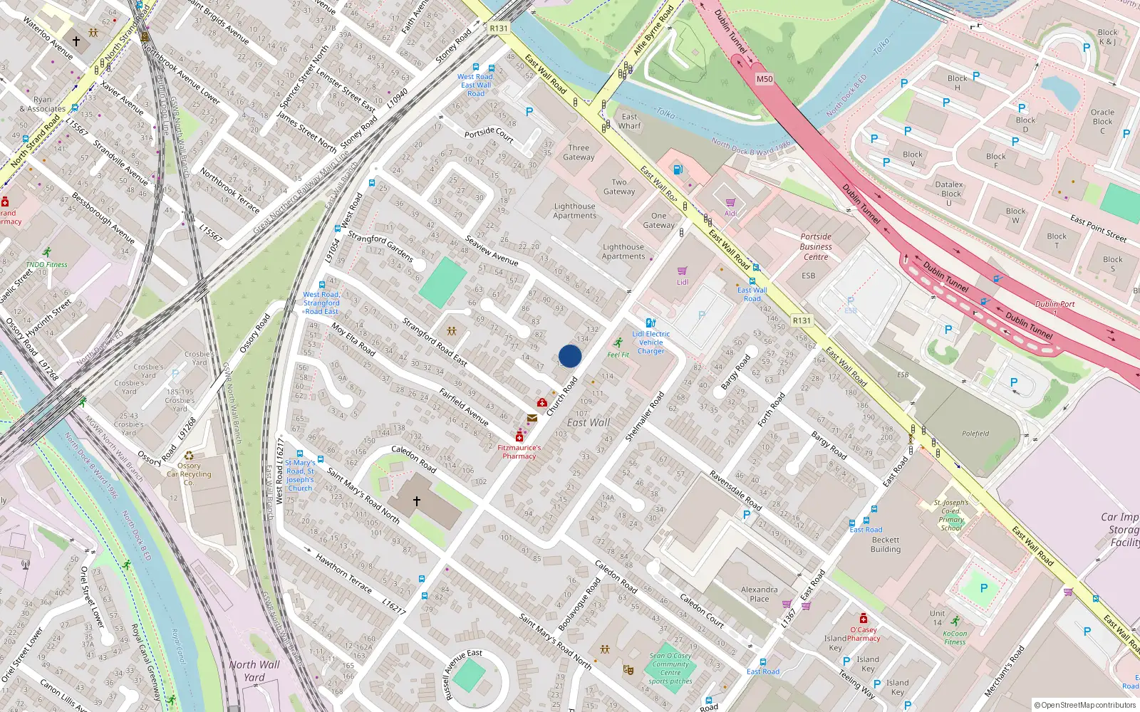 Overhead map showing the location of 137 Church Road, East Wall, Dublin 3
