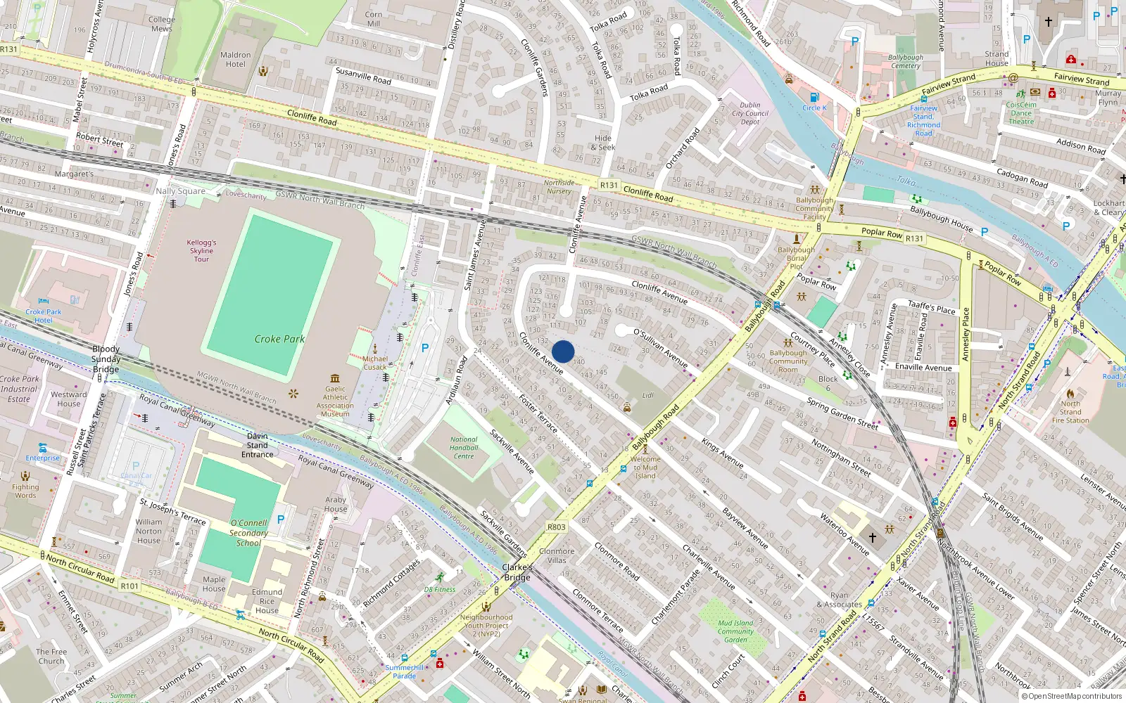 Overhead map showing the location of 137 Clonliffe Avenue, Dublin 3