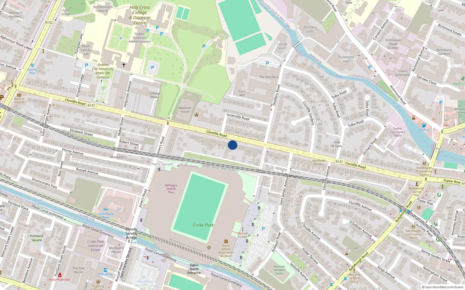 Overhead map showing the location of 137 Clonliffe Road, Dublin 3, Dublin