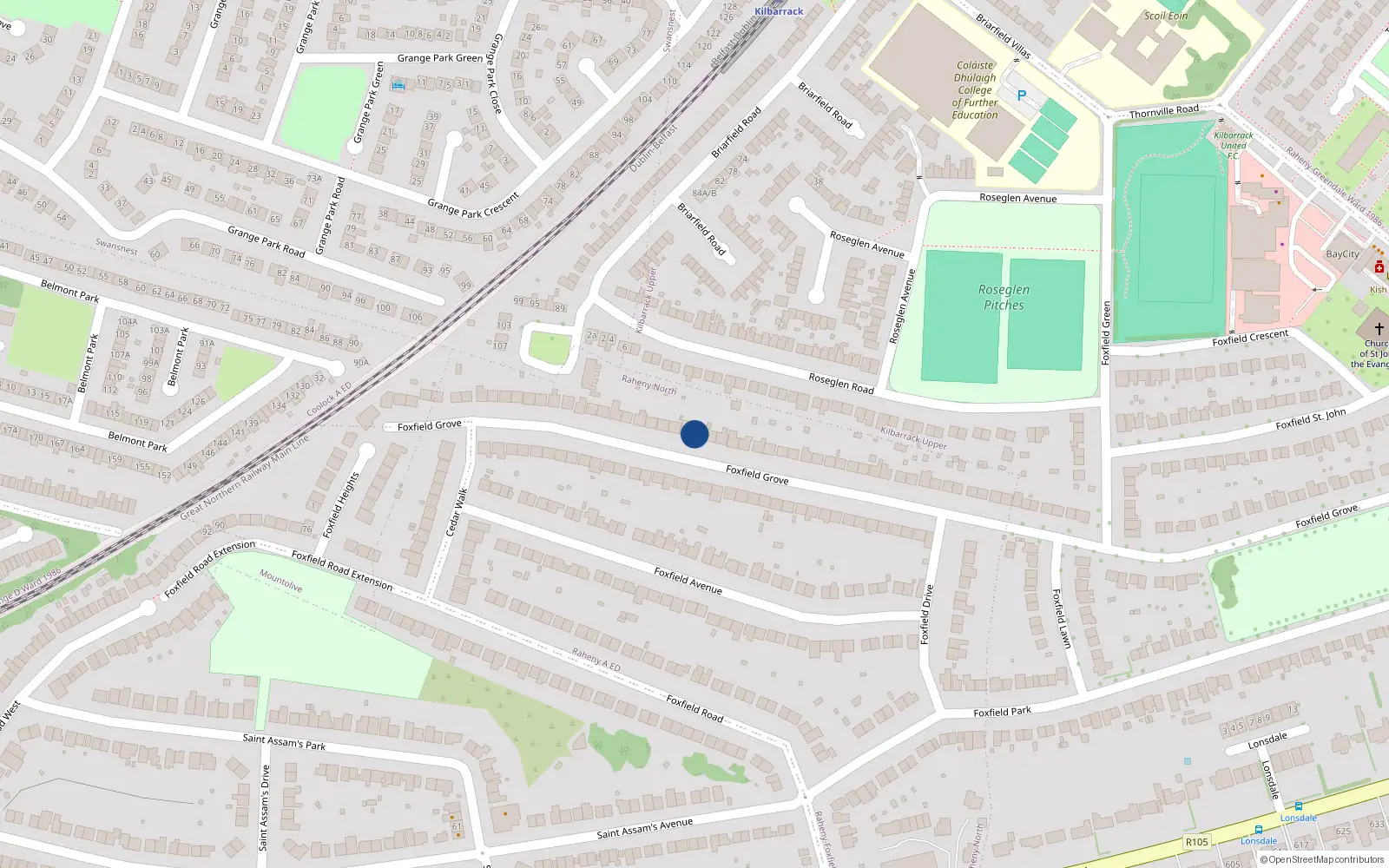 Overhead map showing the location of 137 Foxfield Grove, Raheny, Dublin 5