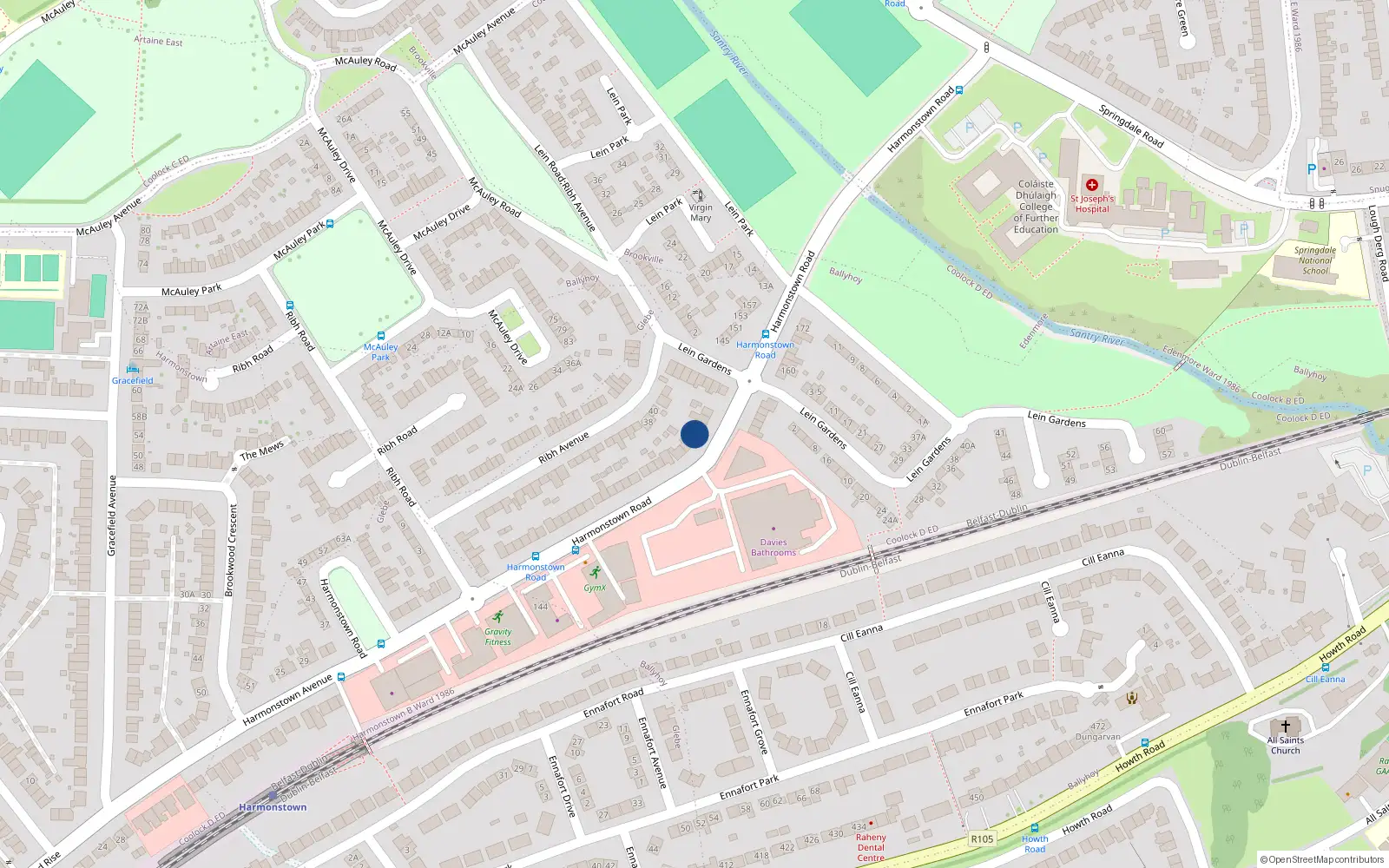 Overhead map showing the location of 137 Harmonstown Road, Dublin 5