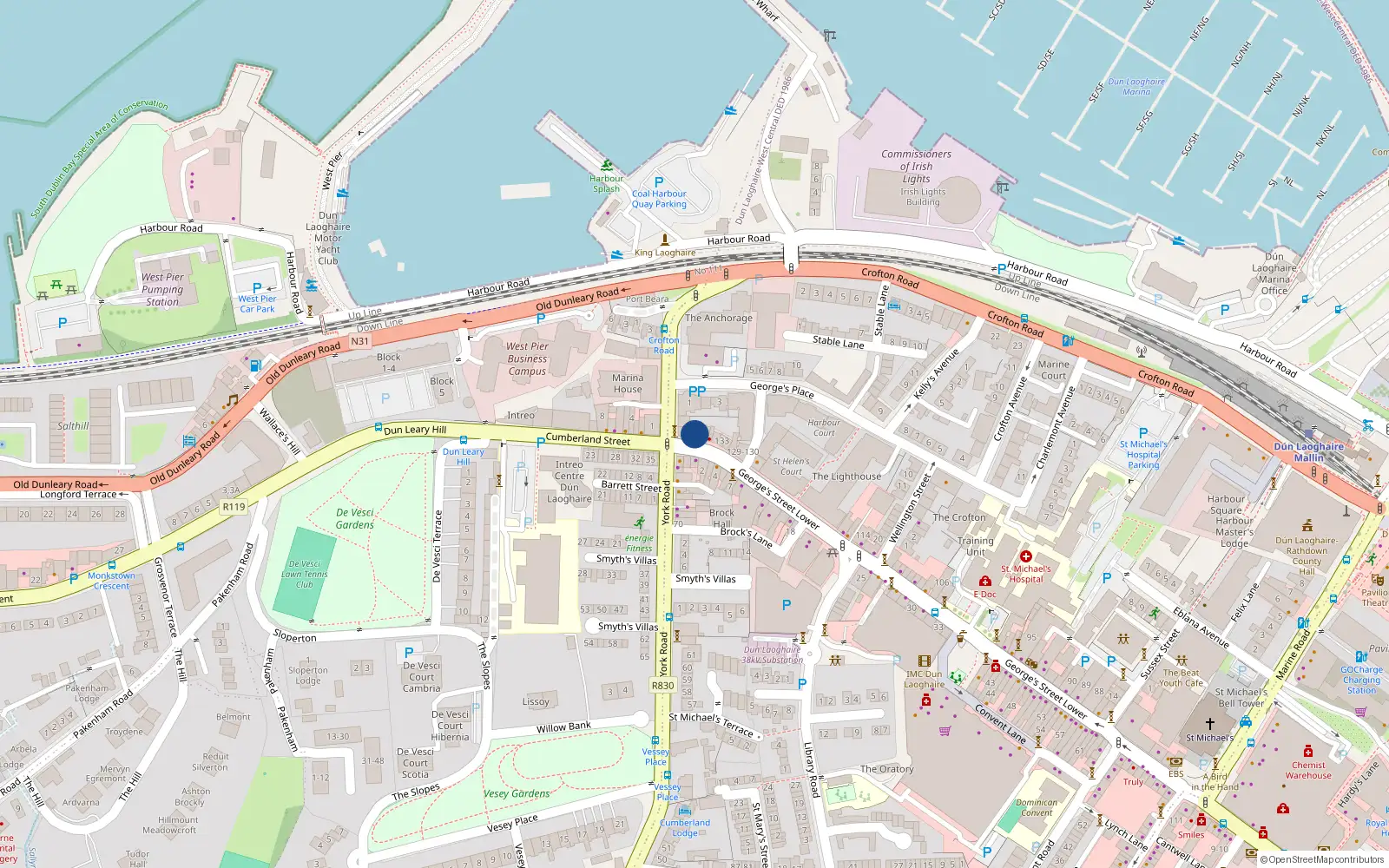 Overhead map showing the location of 137 Lower George's Street, Dun Laoghaire, Dublin