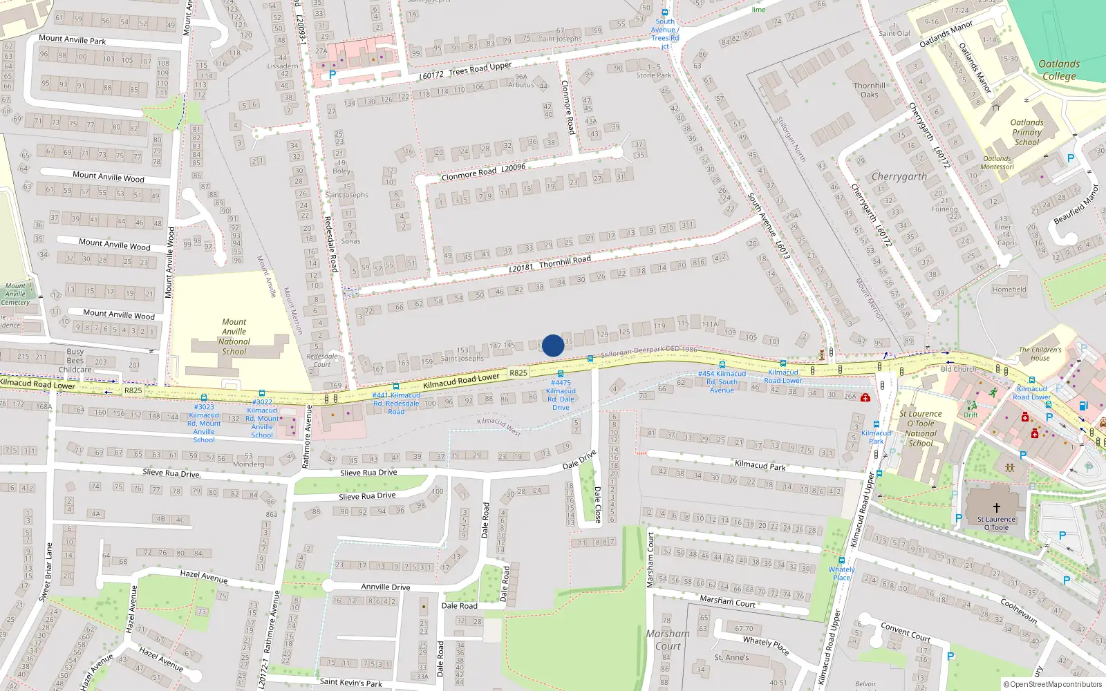 Overhead map showing the location of 137 Lower Kilmacud Road, Stillorgan, Dublin