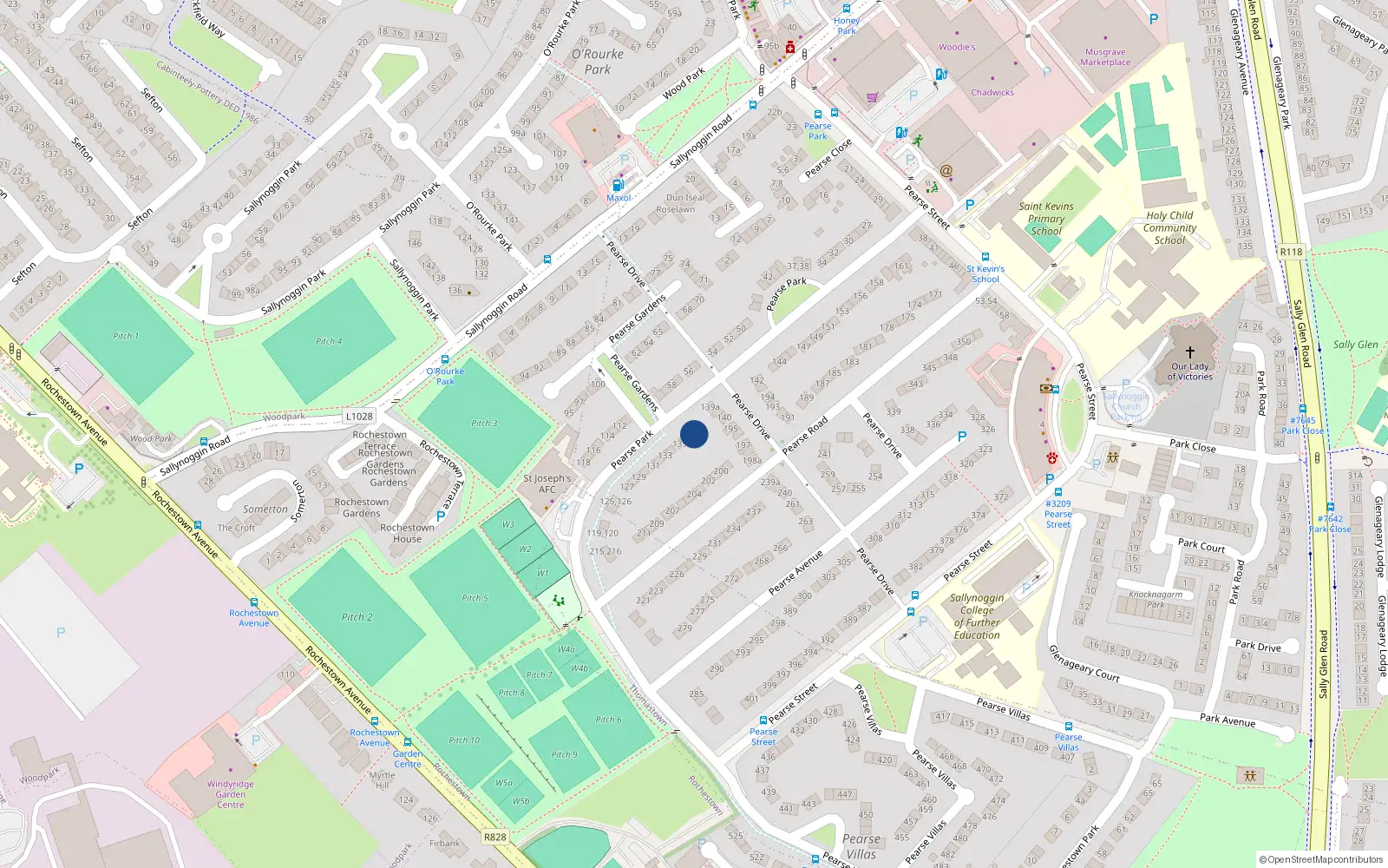Overhead map showing the location of 137 Pearse Park, Sallynoggin