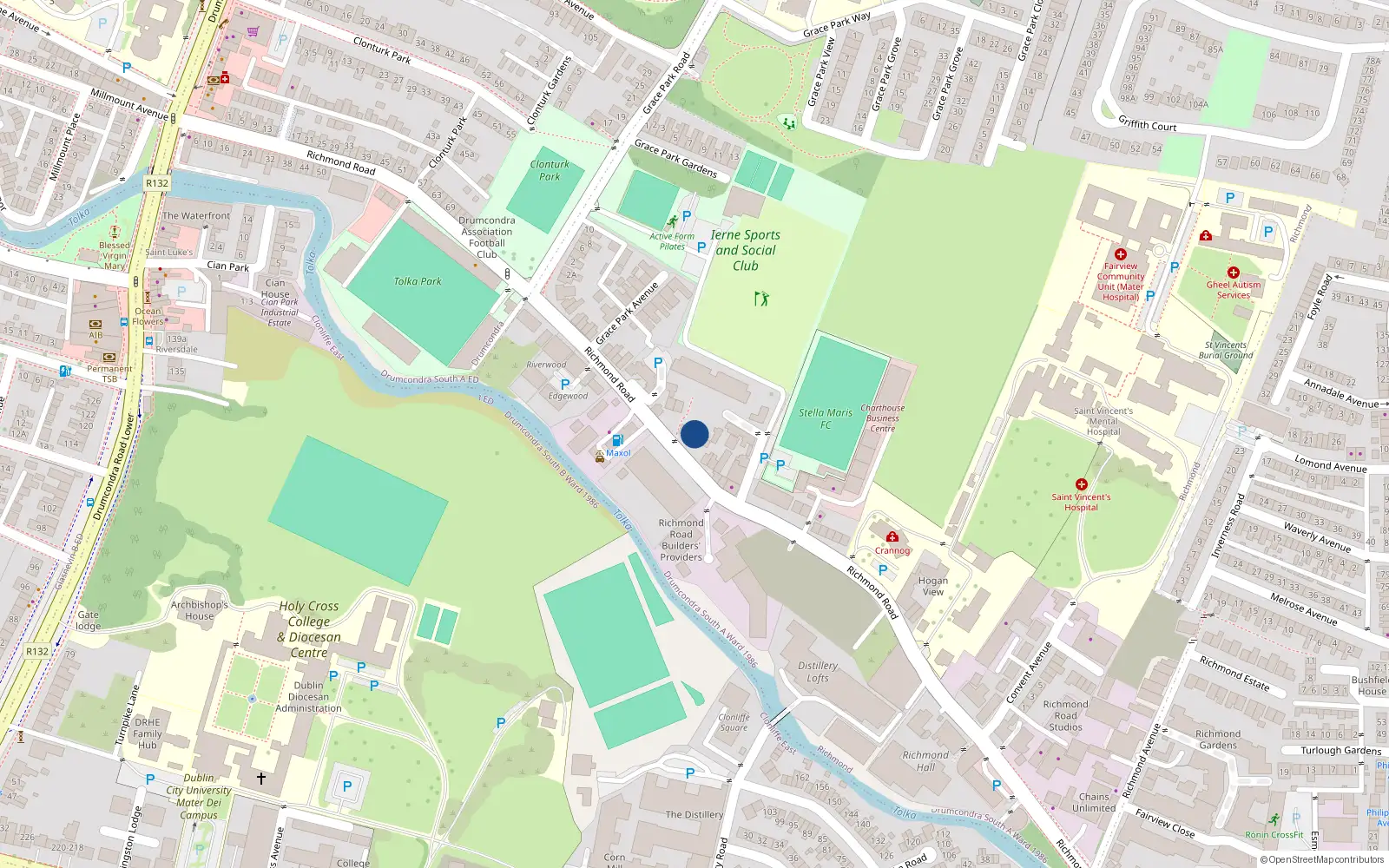 Overhead map showing the location of 137 Richmond Road, Dublin 3