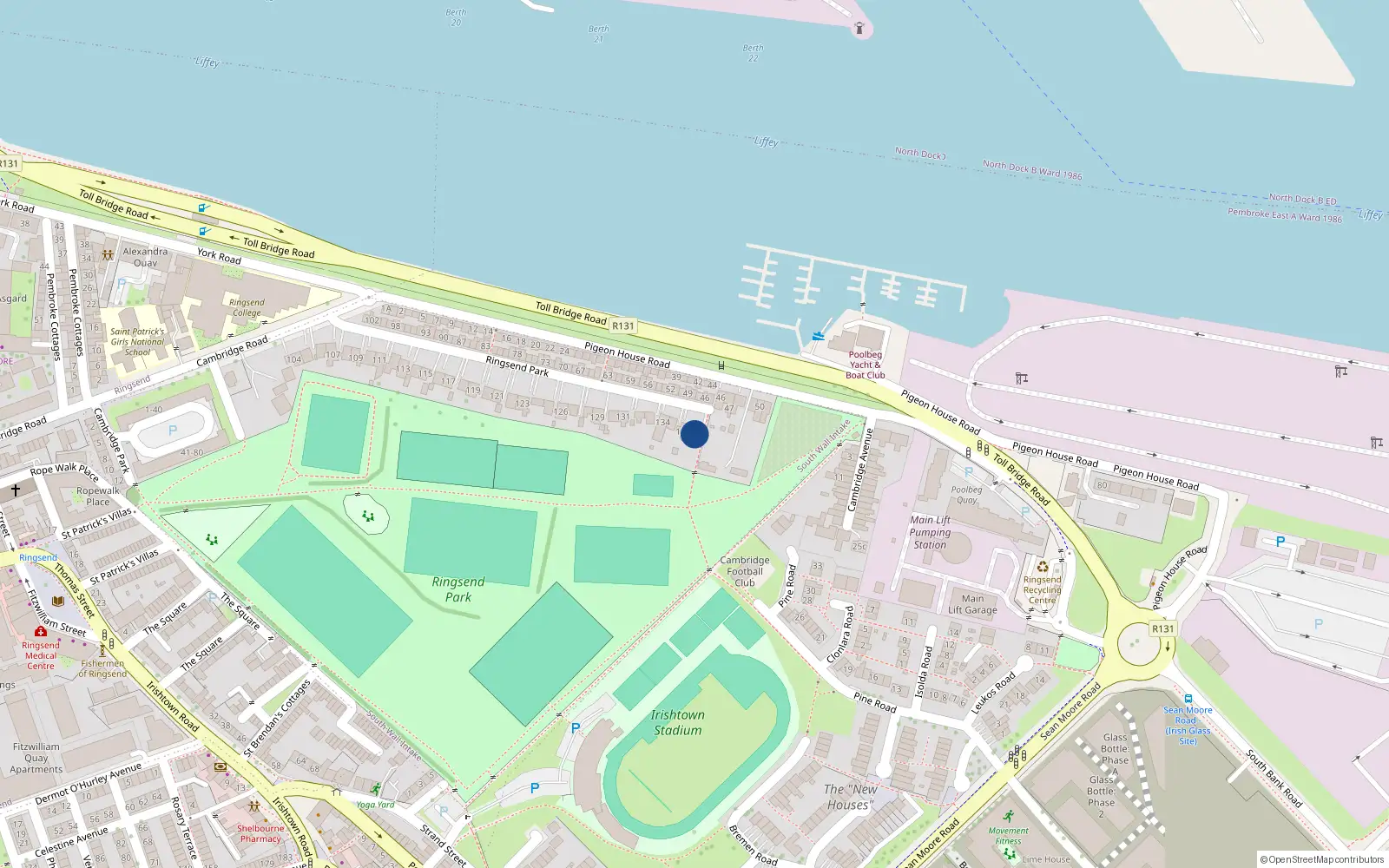 Overhead map showing the location of 137 Ringsend Park, Dublin