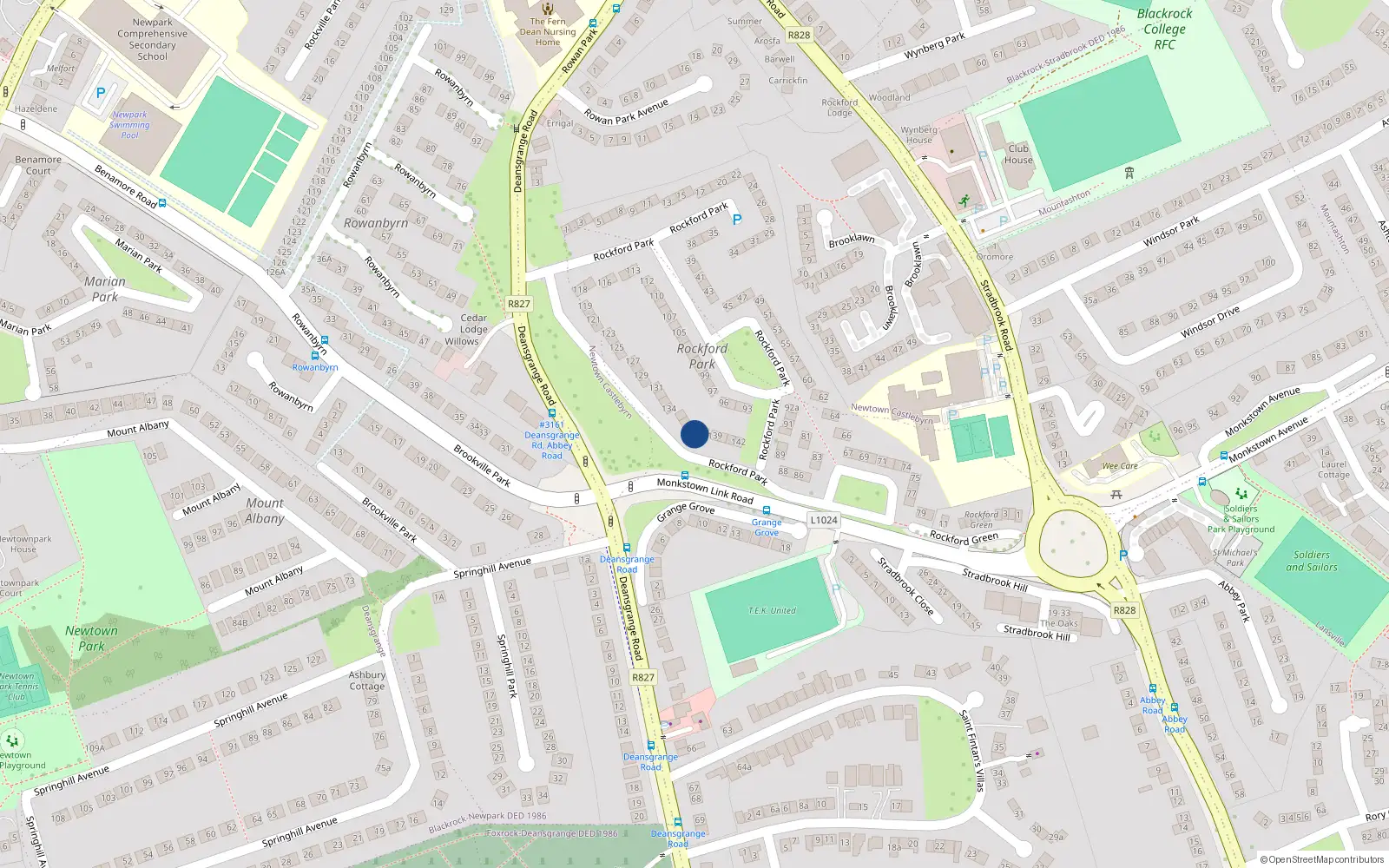 Overhead map showing the location of 137 Rockford Park, Blackrock, Dublin