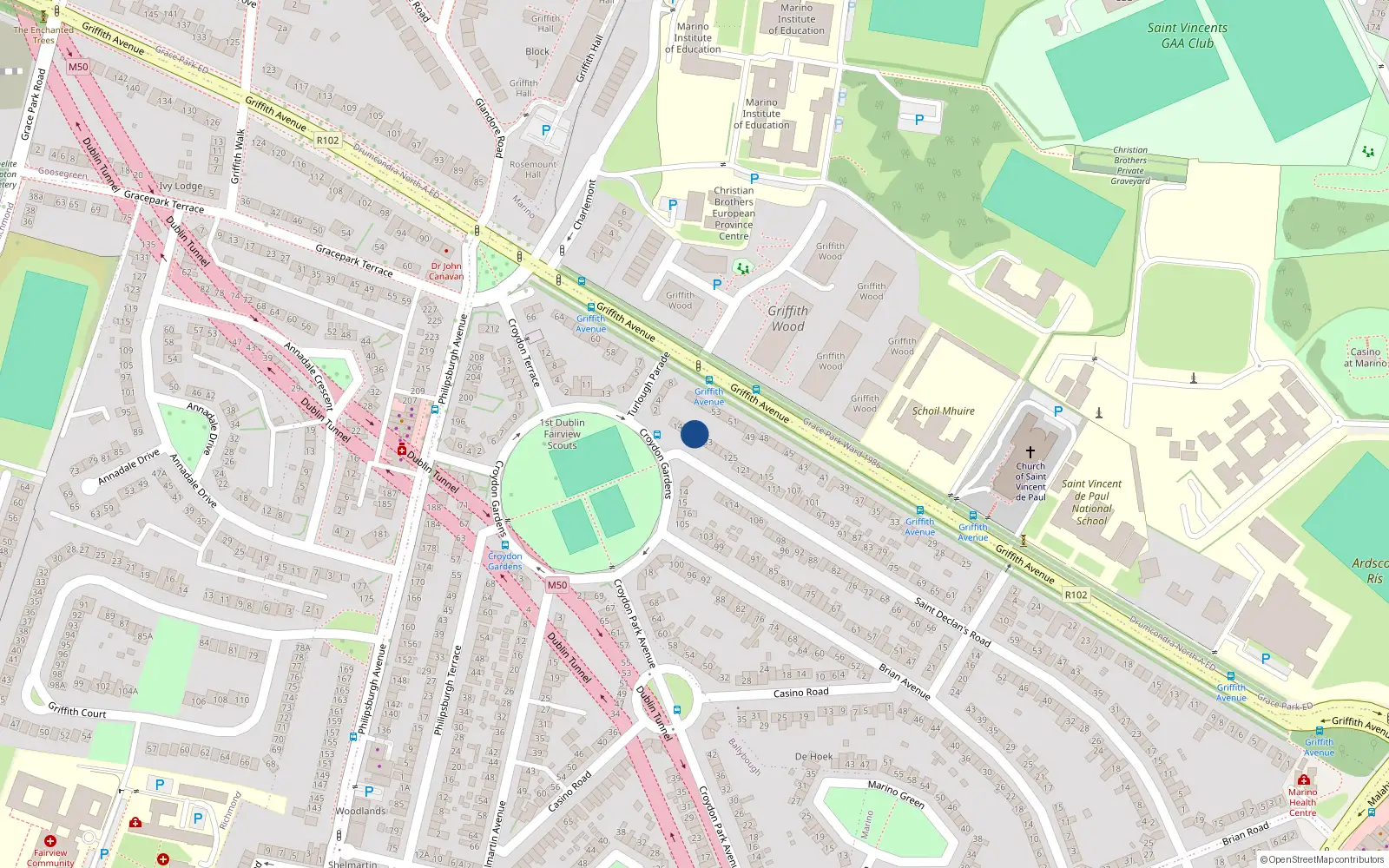 Overhead map showing the location of 137 St Declans Road, Marino, Dublin 3