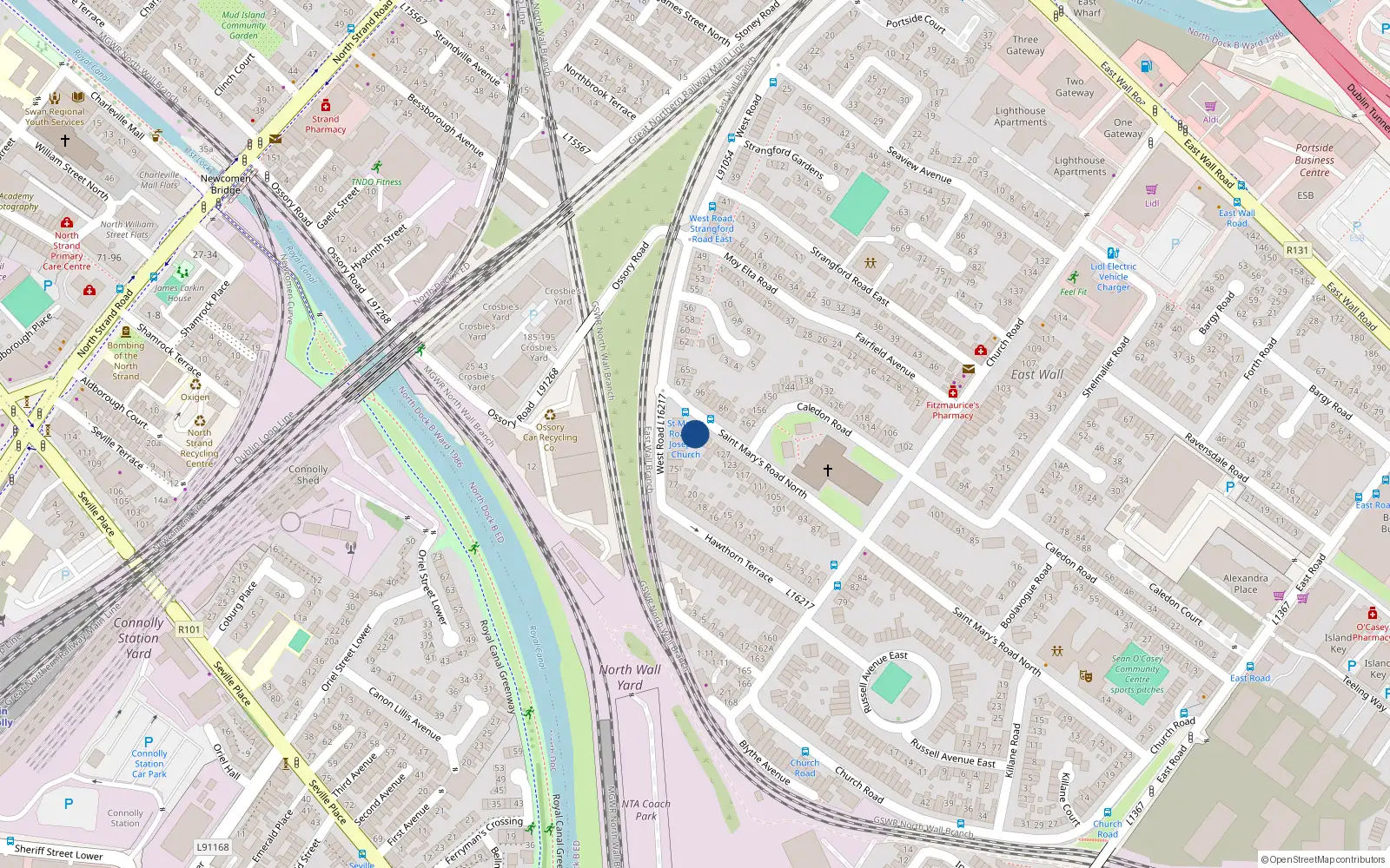 Overhead map showing the location of 137 St Marys Road, East Wall, Dublin 3