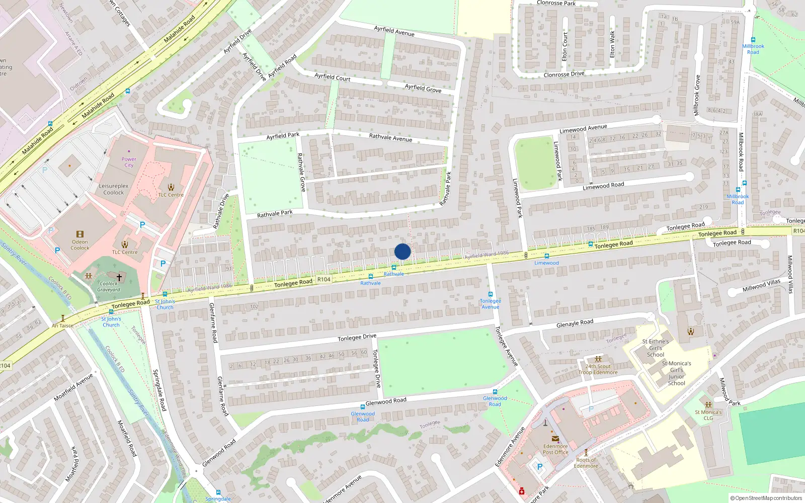 Overhead map showing the location of 137 Tonlegee Road, Coolock, Dublin 5
