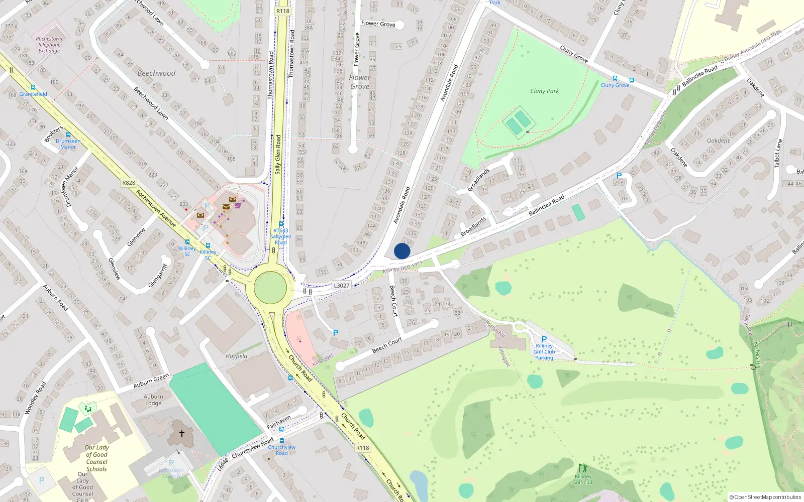 Overhead map showing the location of 137A Avondale Road, Killiney, Co. Dublin