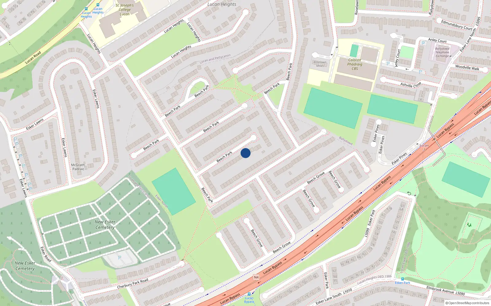 Overhead map showing the location of 138 Beech Park, Lucan, Dublin