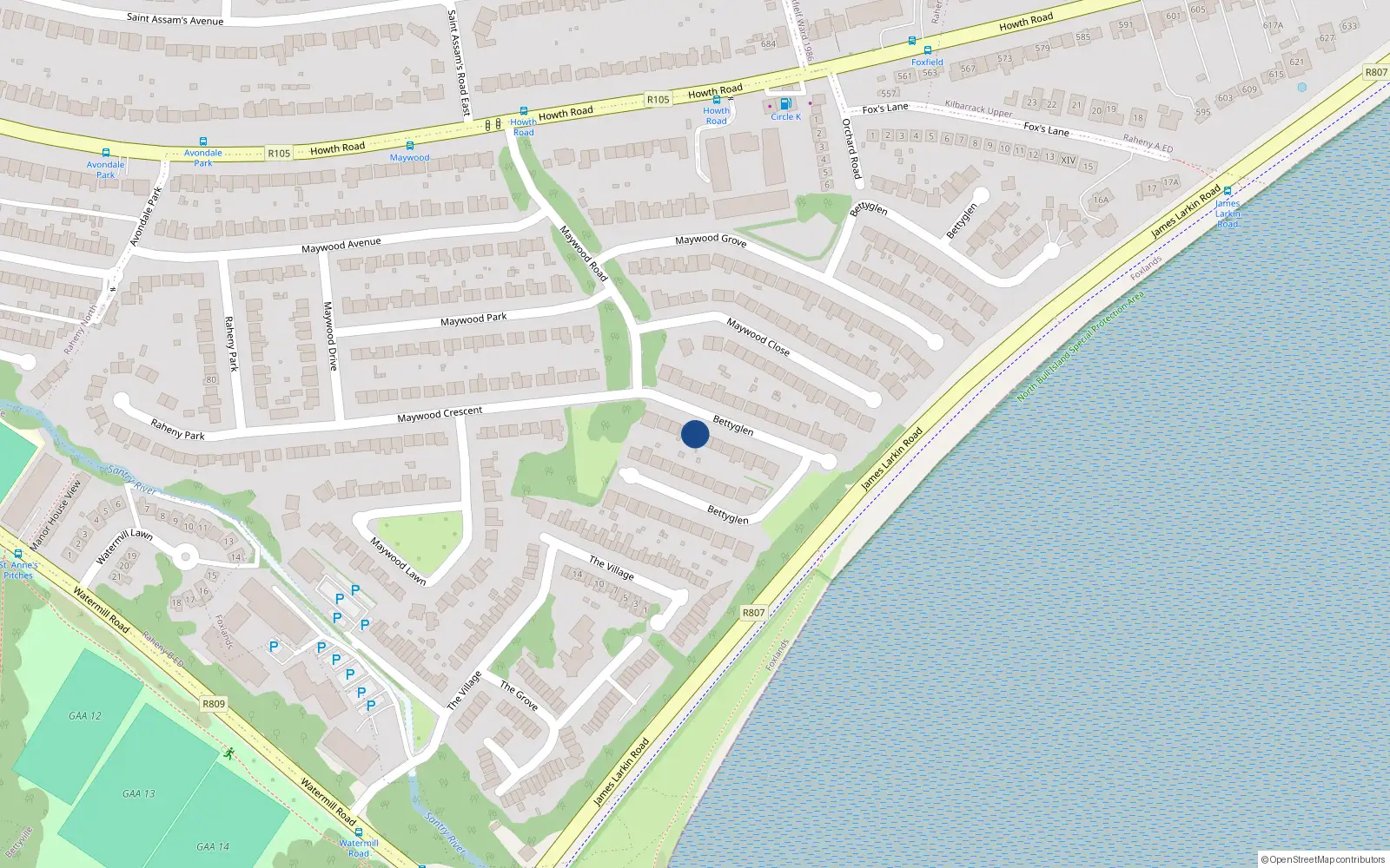 Overhead map showing the location of 138 Bettyglen, Dublin 5