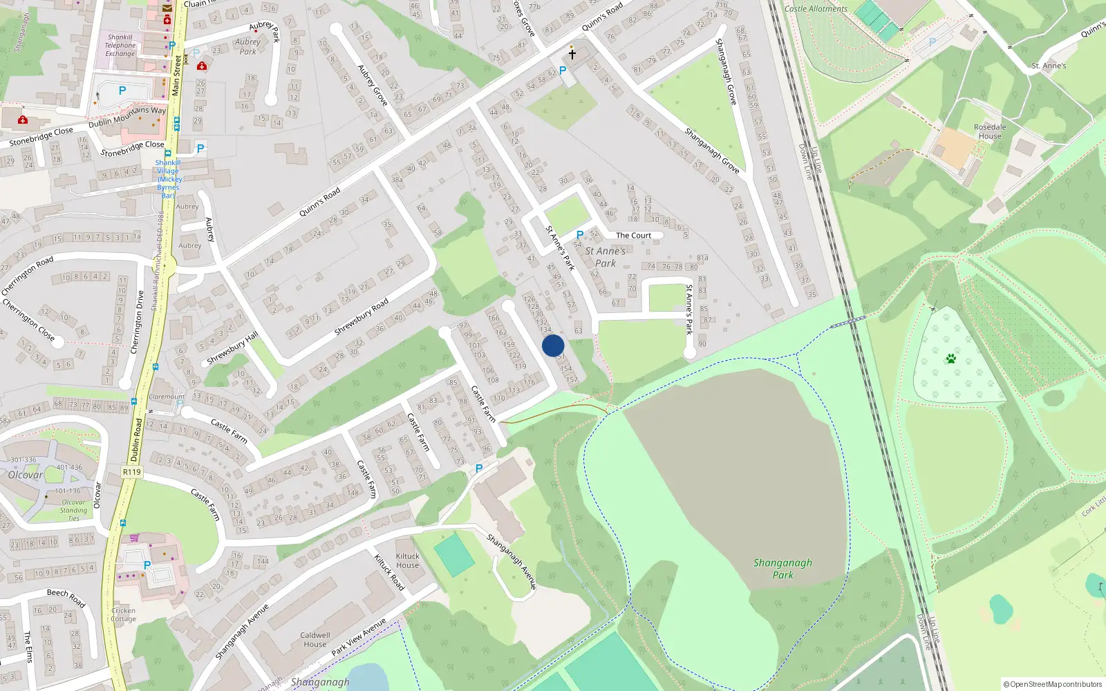 Overhead map showing the location of 138 Castle Farm, Shankill