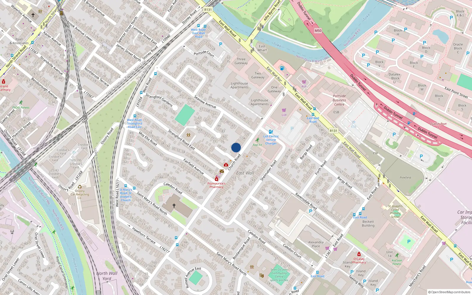 Overhead map showing the location of 138 Church Road, East Wall, Dublin 3