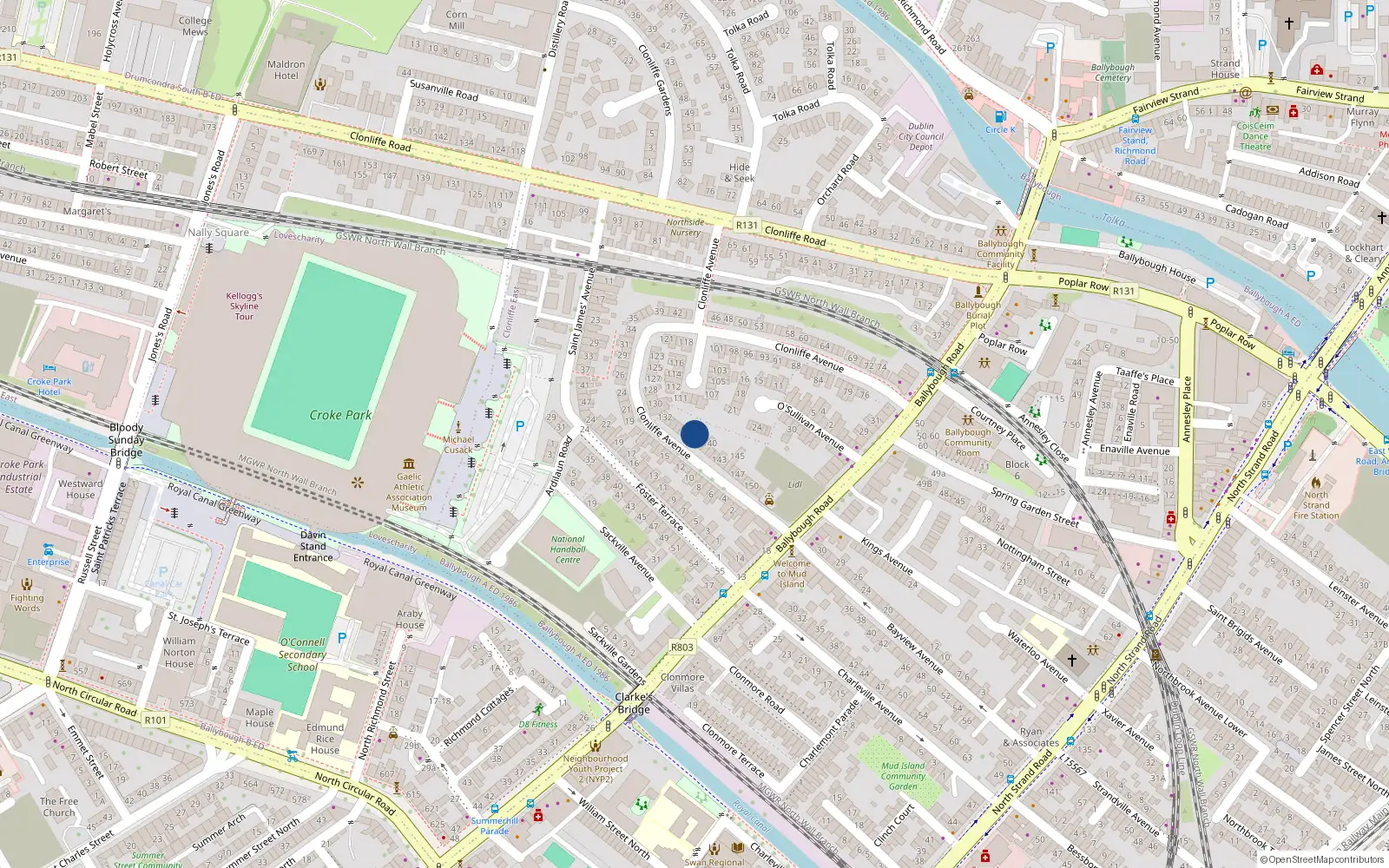 Overhead map showing the location of 138 Clonliffe Avenue, Dublin 3