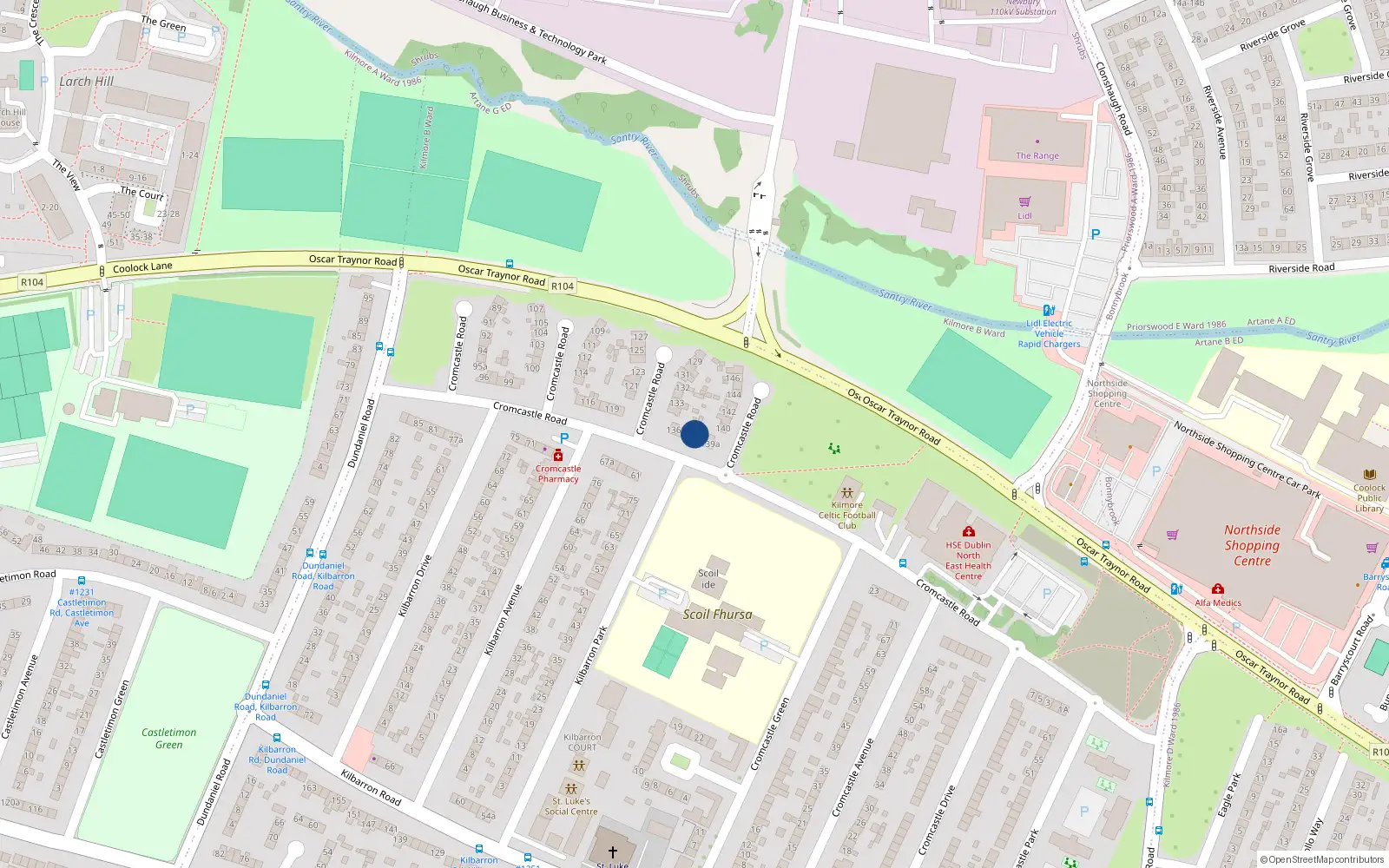 Overhead map showing the location of 138 Cromcastle Road, Dublin 5