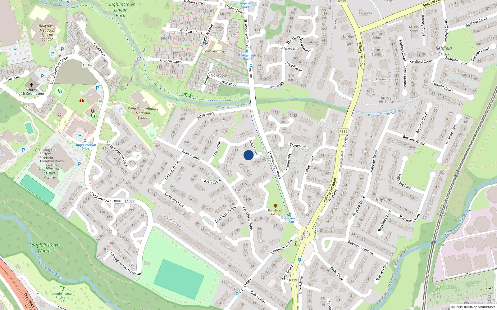 Overhead map showing the location of 138 Cromlech Fields, Ballybrack, Glenageary