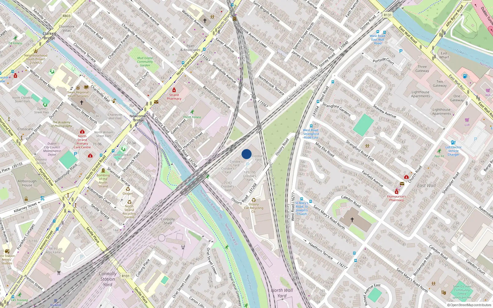 Overhead map showing the location of 138 Crosbies Yard, Ossory Road, Dublin 3