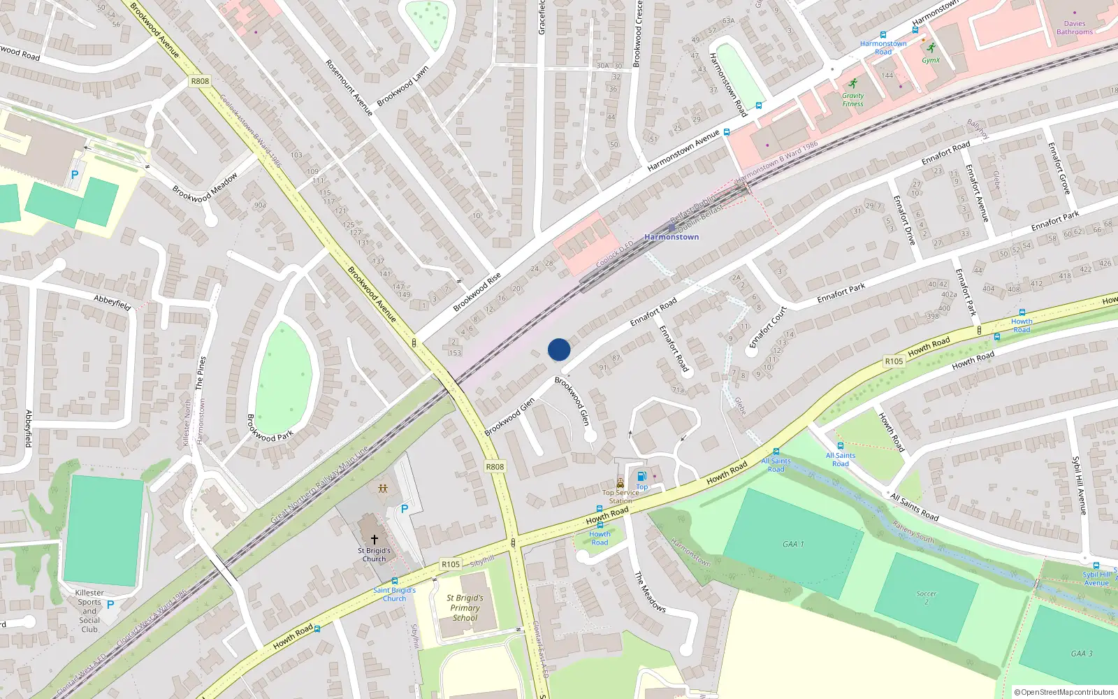 Overhead map showing the location of 138 Ennafort Road, Dublin 5
