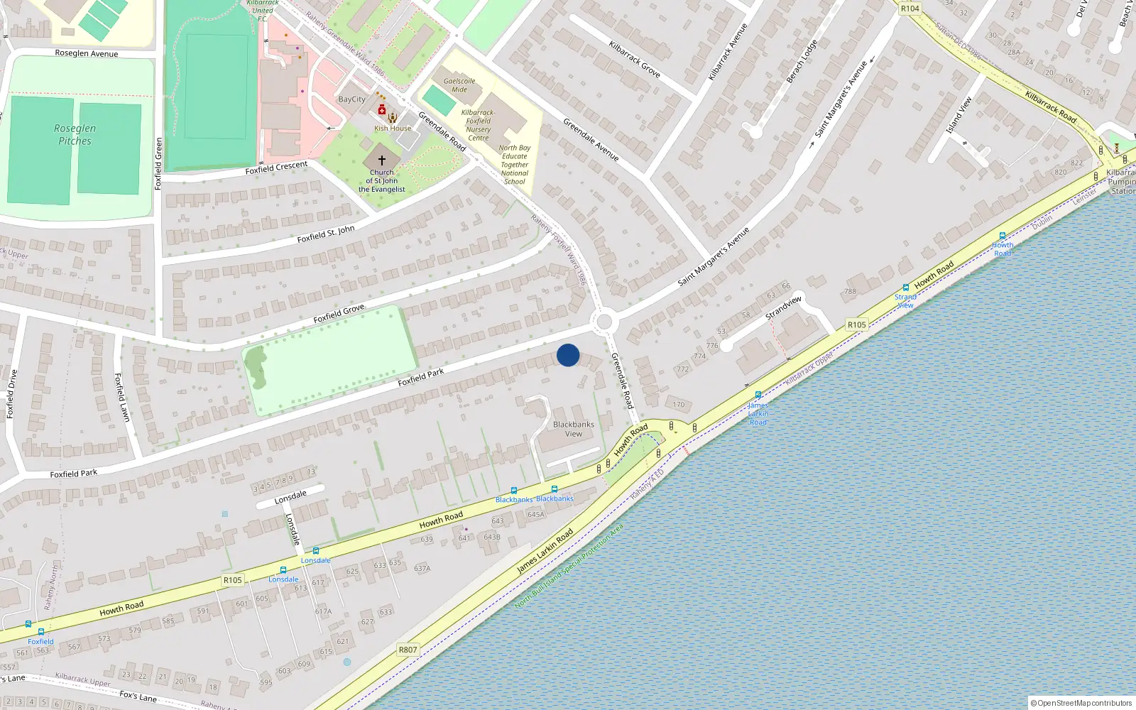 Overhead map showing the location of 138 Foxfield Park, Dublin 5
