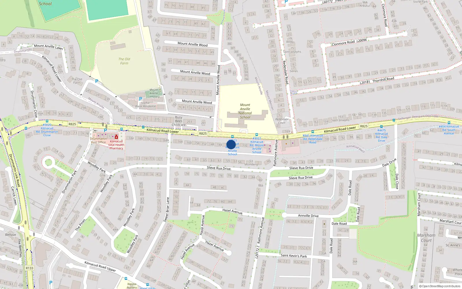 Overhead map showing the location of 138 Kilmacud Road Lower, Stillorgan, Co Dublin