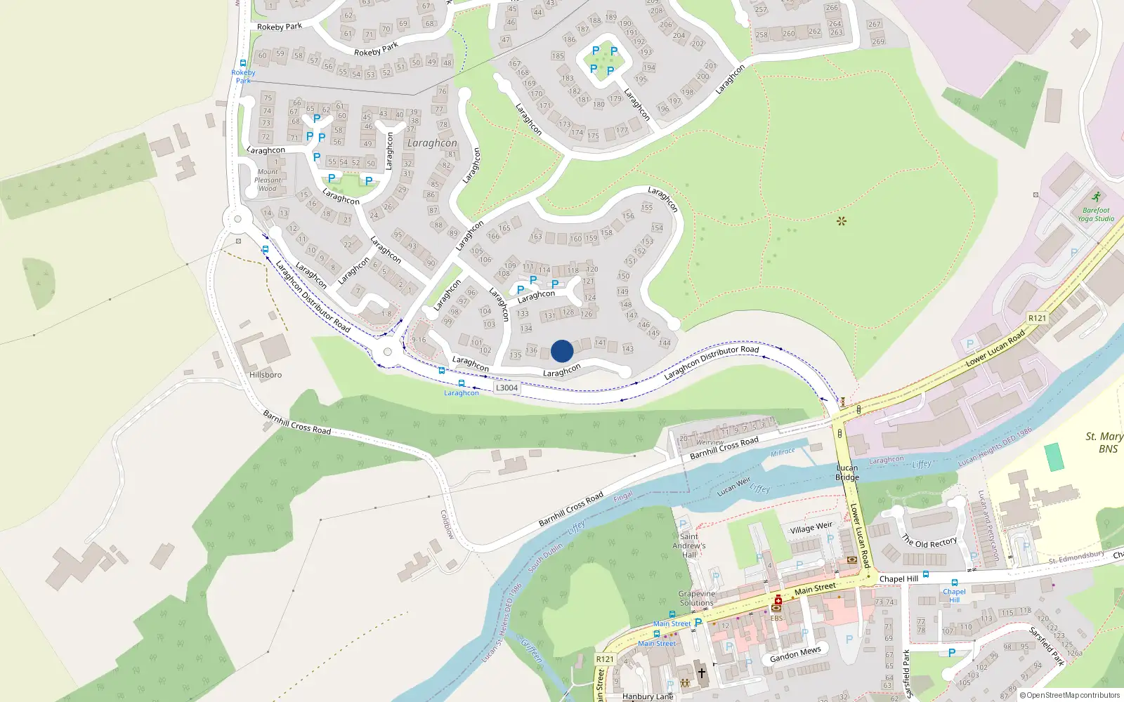 Overhead map showing the location of 138 Laraghcon, Lucan