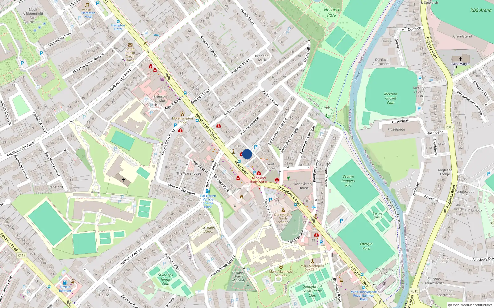 Overhead map showing the location of 138 Morehampton Road, Dublin 4
